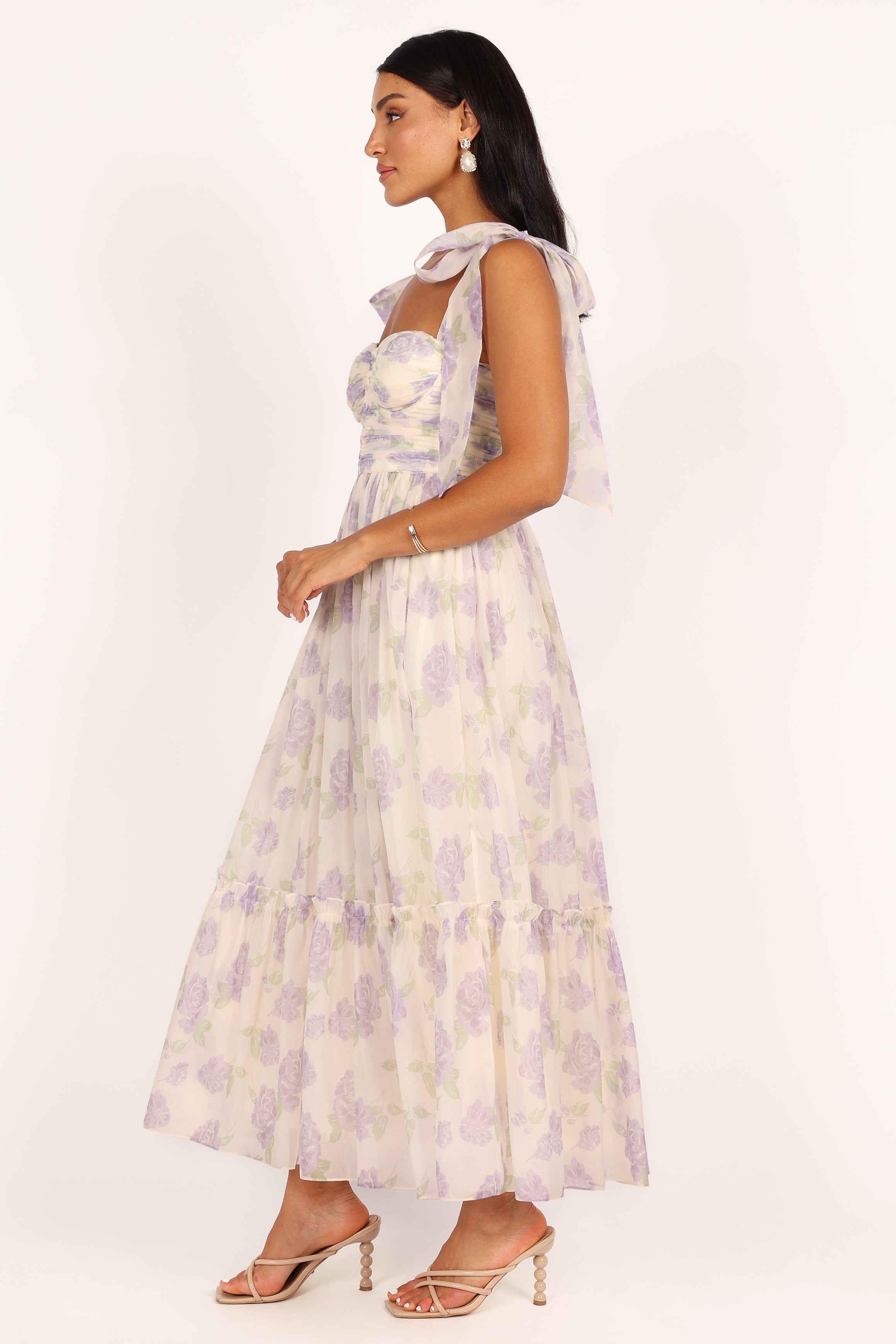 Floral Print Midi Dress in Lavender - Women's Summer Casual Dress for Beach, Party & Date Night