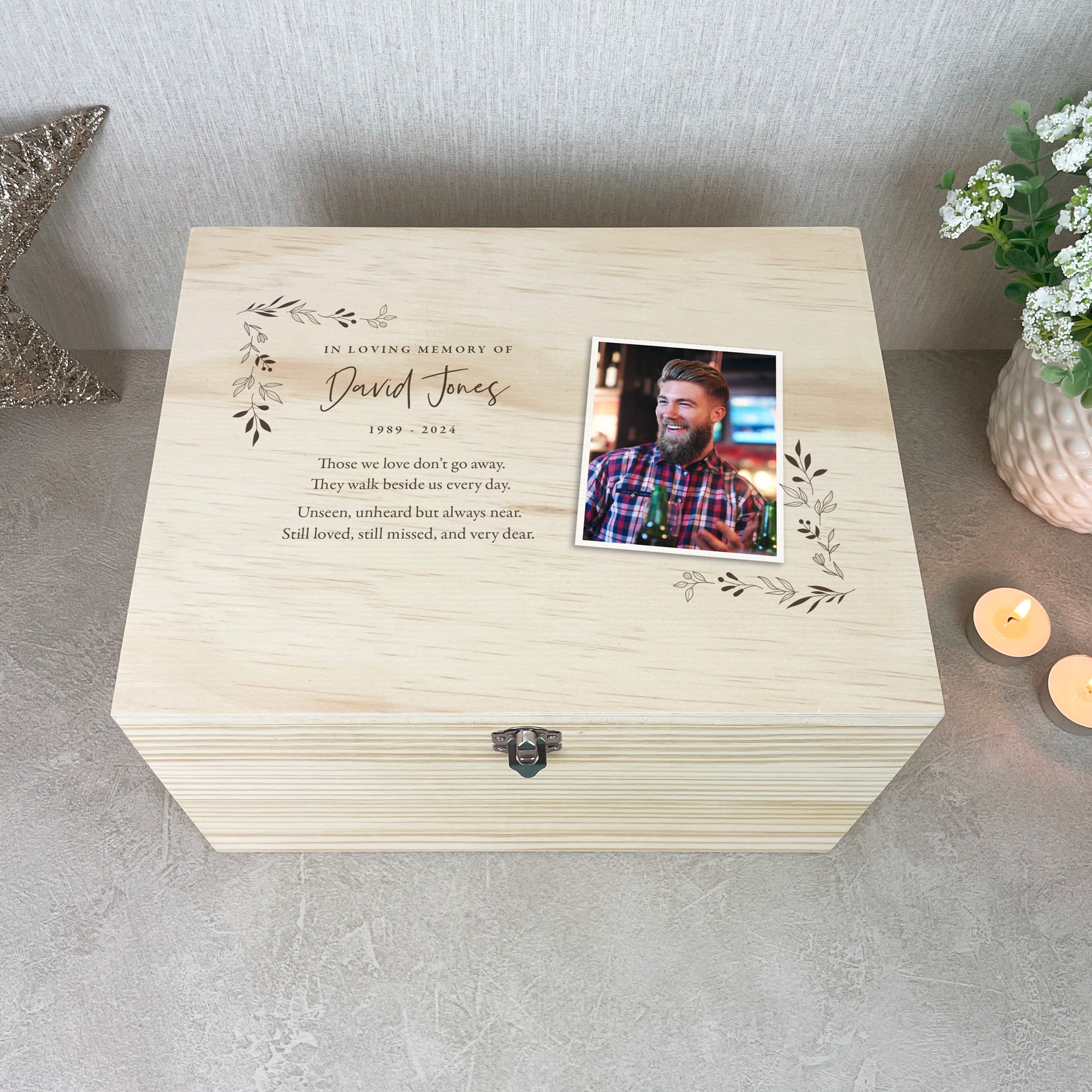 Personalized Pine Wood Photo Memory Box - Handmade Keepsake Gift for Wedding, Anniversary & Baby - 5 Sizes (16cm, 20cm, 26cm, 30cm, 36cm) - Perfect for Displaying Cherished Memories at Home or as a Sentimental Gift
