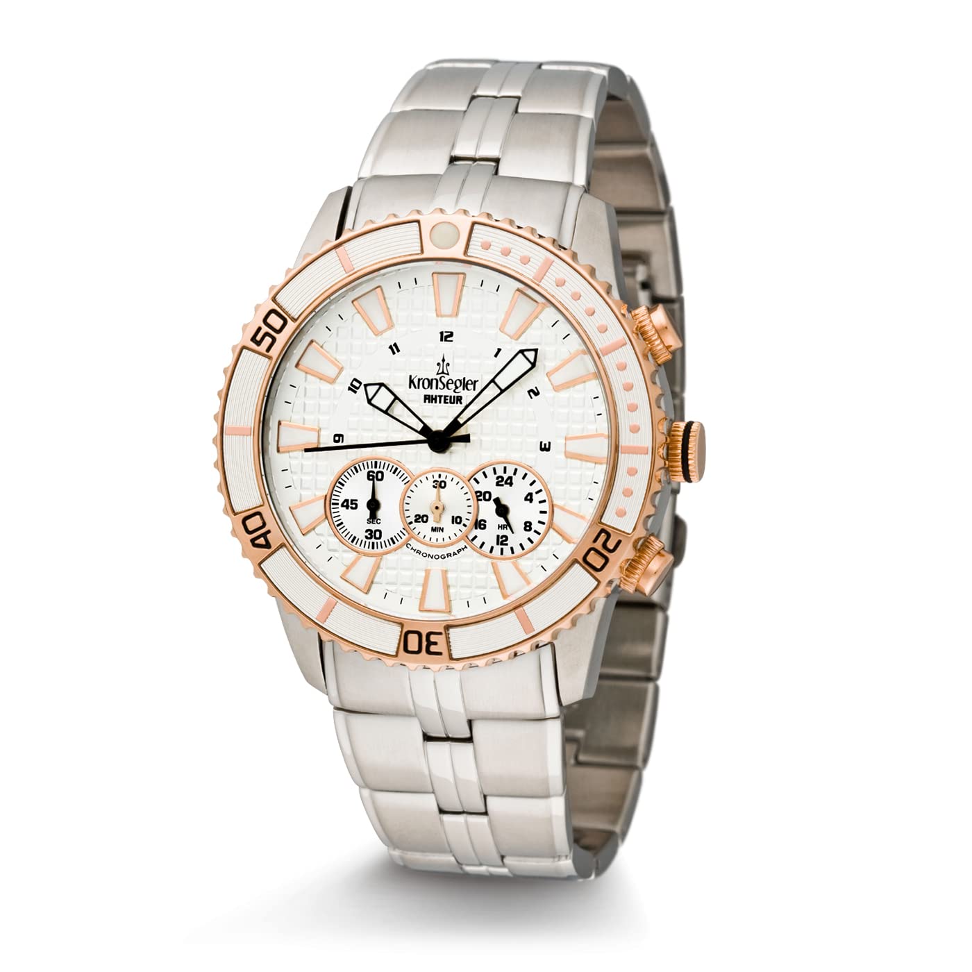 Kronsegler Actor Chronograph Watch for Men - Stainless Steel Case, Silver/Rose Gold Dial with 2 Interchangeable Straps - Perfect for Business, Casual & Formal Occasions
