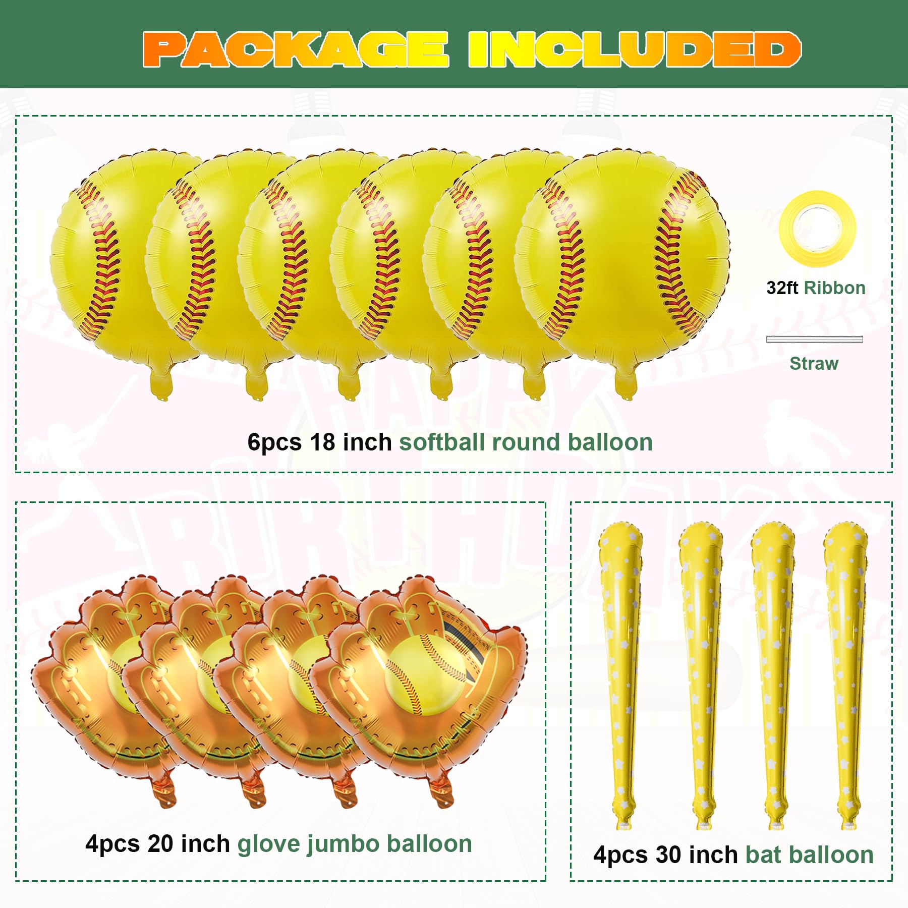 17pcs Softball Party Decorations Set - Sports Theme Banner, Garland, Glove & Bat Balloons for Gender Reveal, Baby Shower, Birthday Parties (Perfect for Boys & Girls Sports-Themed Celebrations)