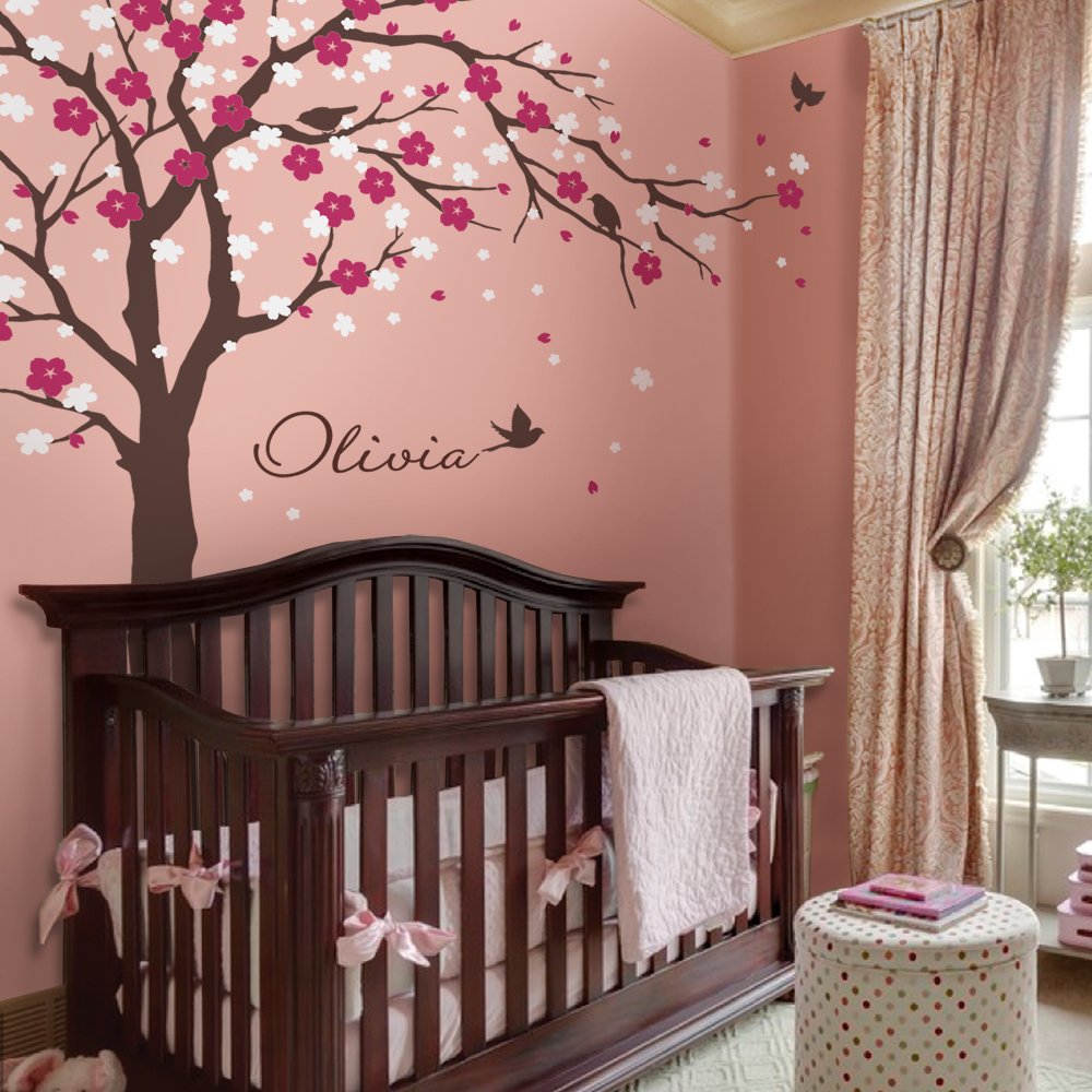 Cherry Blossom Tree Wall Decal - Simple Shapes Ceiling Design (Scheme C) - Perfect for Nursery, Bedroom & Living Room Decor