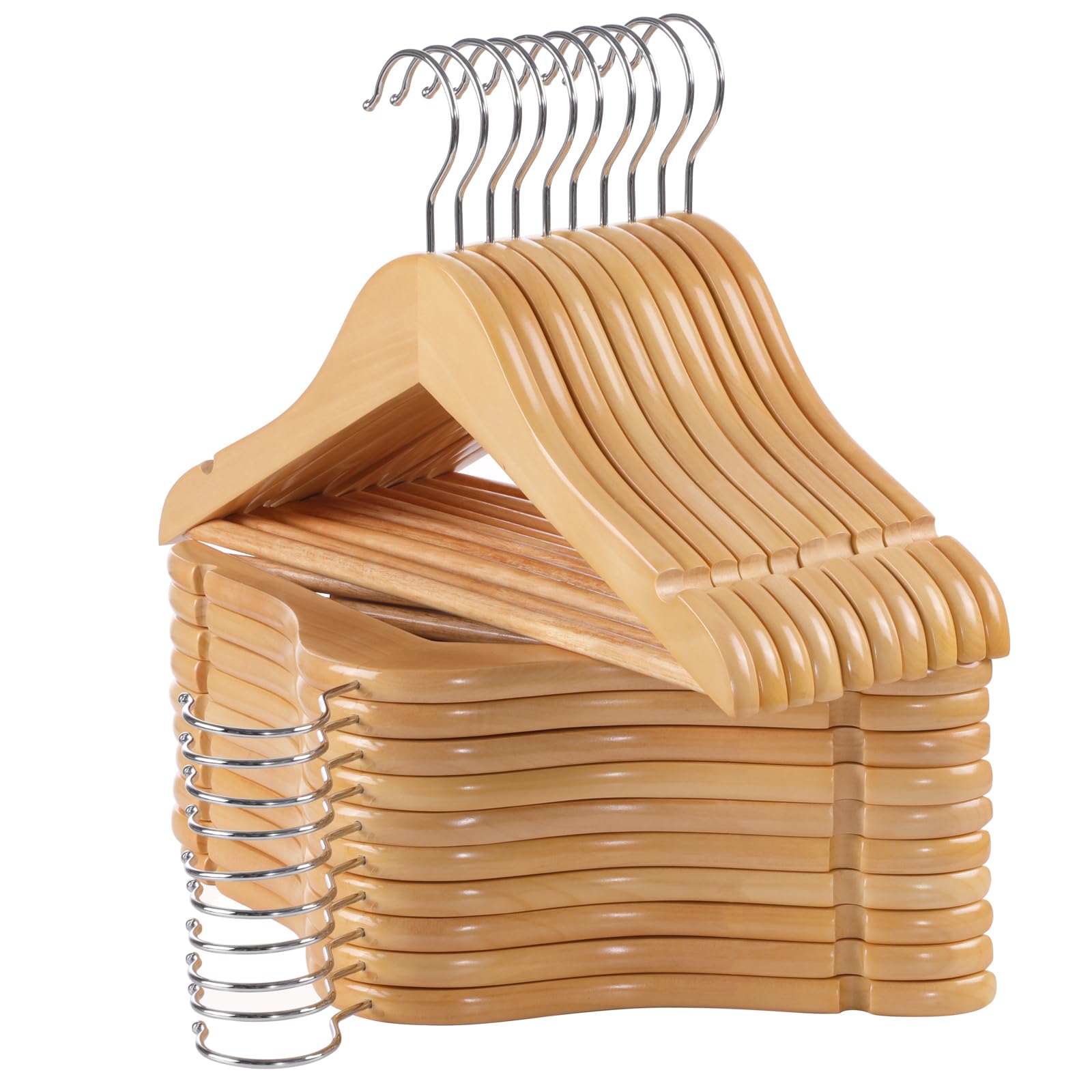ELONG HOME 20 Pack Natural Wooden Baby Hangers with 360° Swivel Hook - Premium Kids Closet Organizers for Shirts, Dresses & Jackets - Space Saving Nursery & Children's Wardrobe Storage Solution