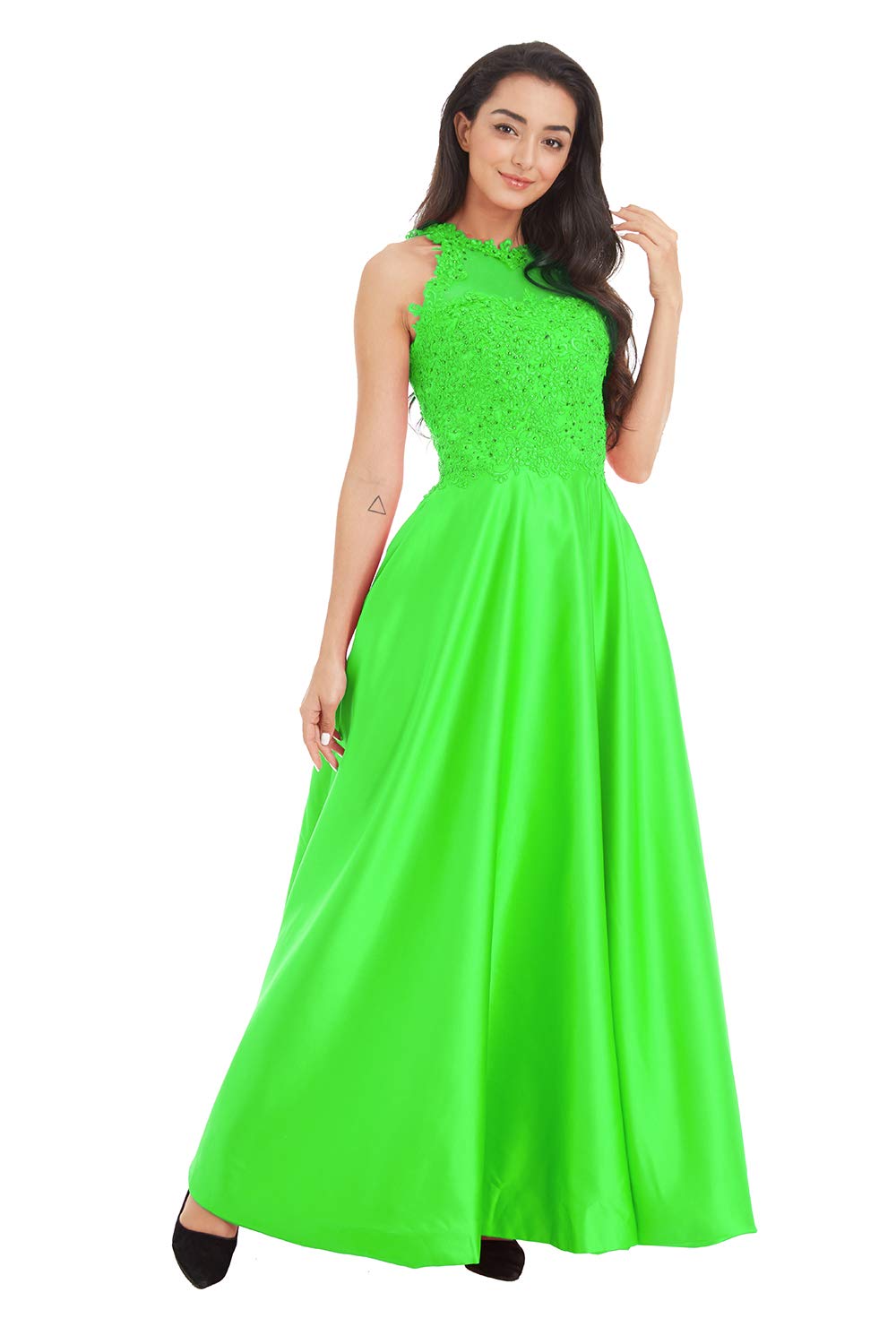 Ailidaw Women's Junior Halter Prom Dresses - Satin Ball Gowns with Beaded Applique & Pockets - Long Formal Evening Party Gowns for Homecoming, Prom Night, Wedding & Special Occasions
