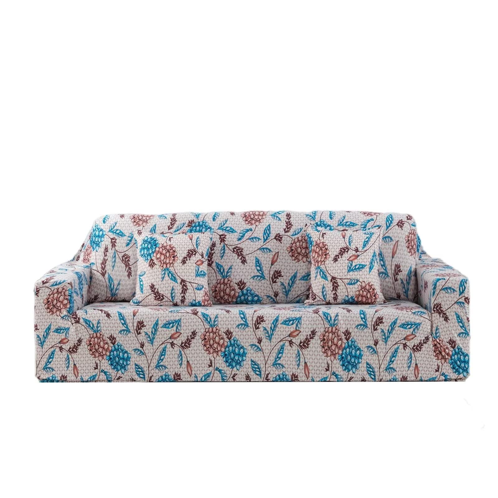 Stretch Printed Sofa Slipcover for 3-Cushion Couch - 1-Piece Elastic Universal Furniture Protector with 2 Pillowcases | NILUOH Sofa Cover (6-Seater, Color 01) | Perfect for Living Room, Home Decor & Pet Protection