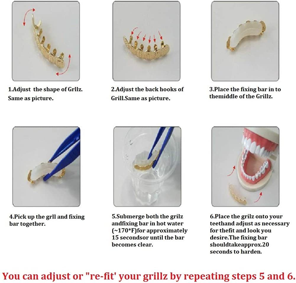 2Pcs 18K Gold Plated Hip Hop Teeth Grillz - Iced Out CZ Gap Grillz for Single Tooth Top or Bottom - Rose Gold Grillz Set for Men & Women - Perfect for Hip Hop Performances, Parties & Fashion Statements