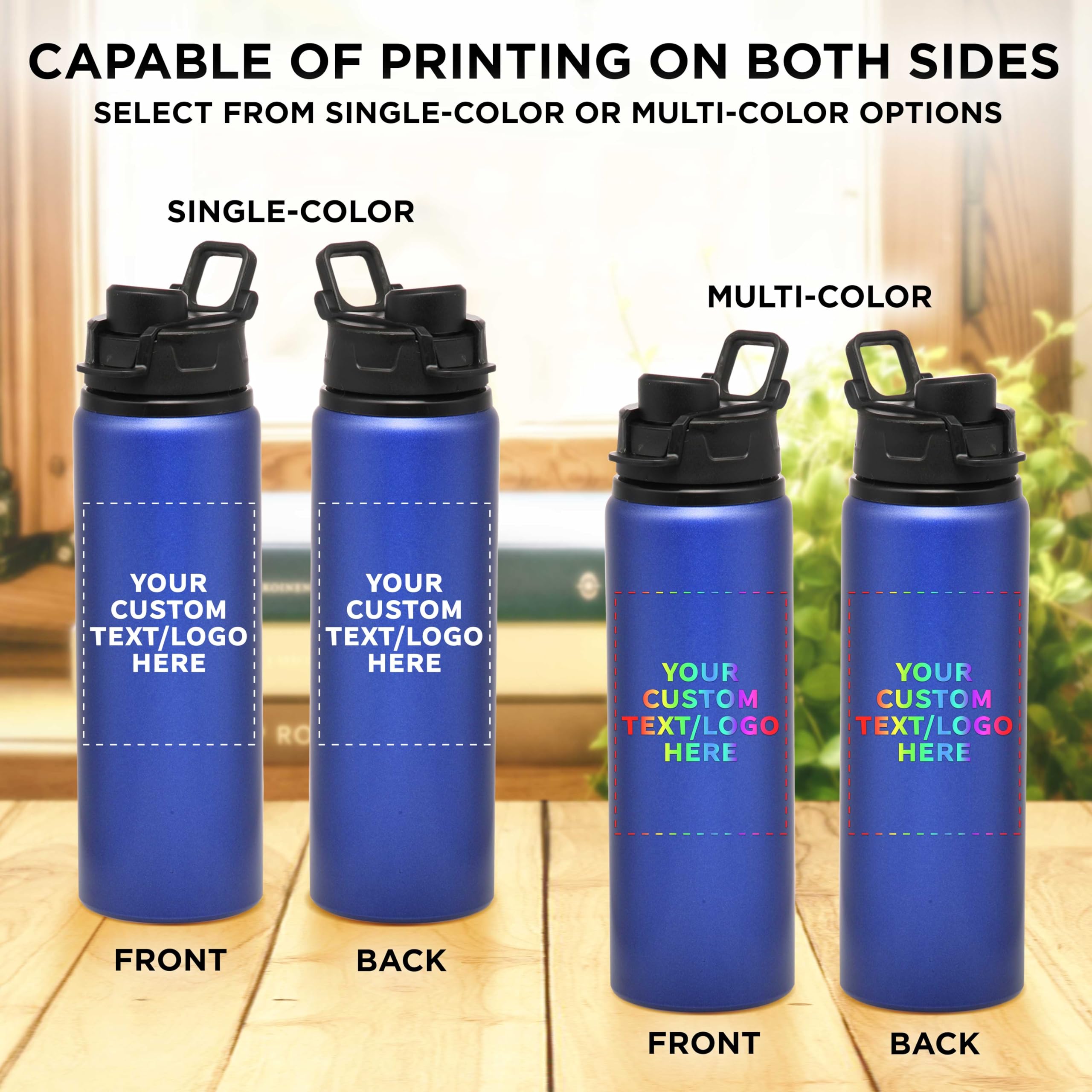 Custom 25oz Aluminum Water Bottles with Snap Lids - Bulk Pack of 50 Reusable Personalized Drinkware for Gym, Hiking, Cycling & School - Eco-Friendly Hydration Solution for Sports, Outdoor Adventures & Corporate Gifts - Blue