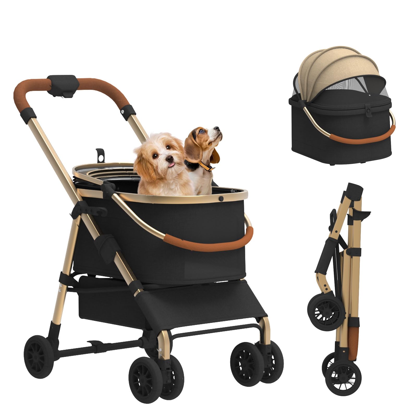 Premium Dog Stroller for Medium & Small Dogs Up to 30 lbs - Foldable Cat Carrier with Detachable Pet Bag & Storage Basket - Perfect for Outdoor Walks, Vet Visits, and Shopping Trips