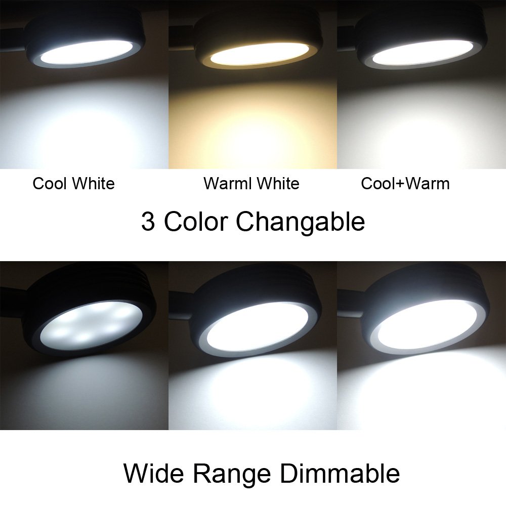 Dimmable Clip on LED Desk Lamp with Adjustable Gooseneck - 3 Color Temperature Reading Light with USB Port & C-Clamp - Perfect for Office, Study, Bedroom Night Light (Silver)