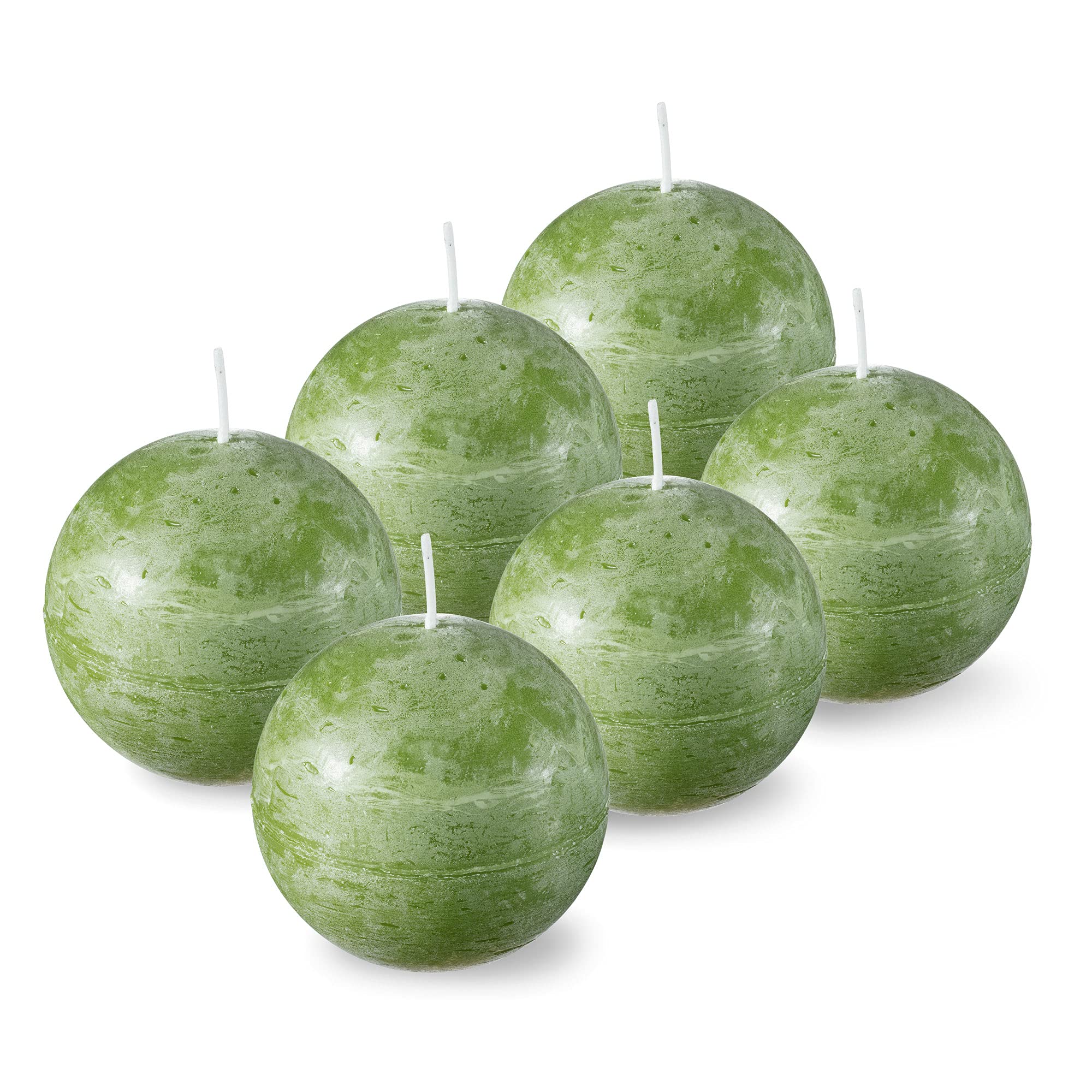 SPAAS Olive Green Round Candles - 3 Inch Rustic Ball Candles for Wedding, Party, Holiday & Home Decor - Set of 6 Paraffin Sphere Candles - Perfect for Centerpieces, Tablescapes & Romantic Ambiance
