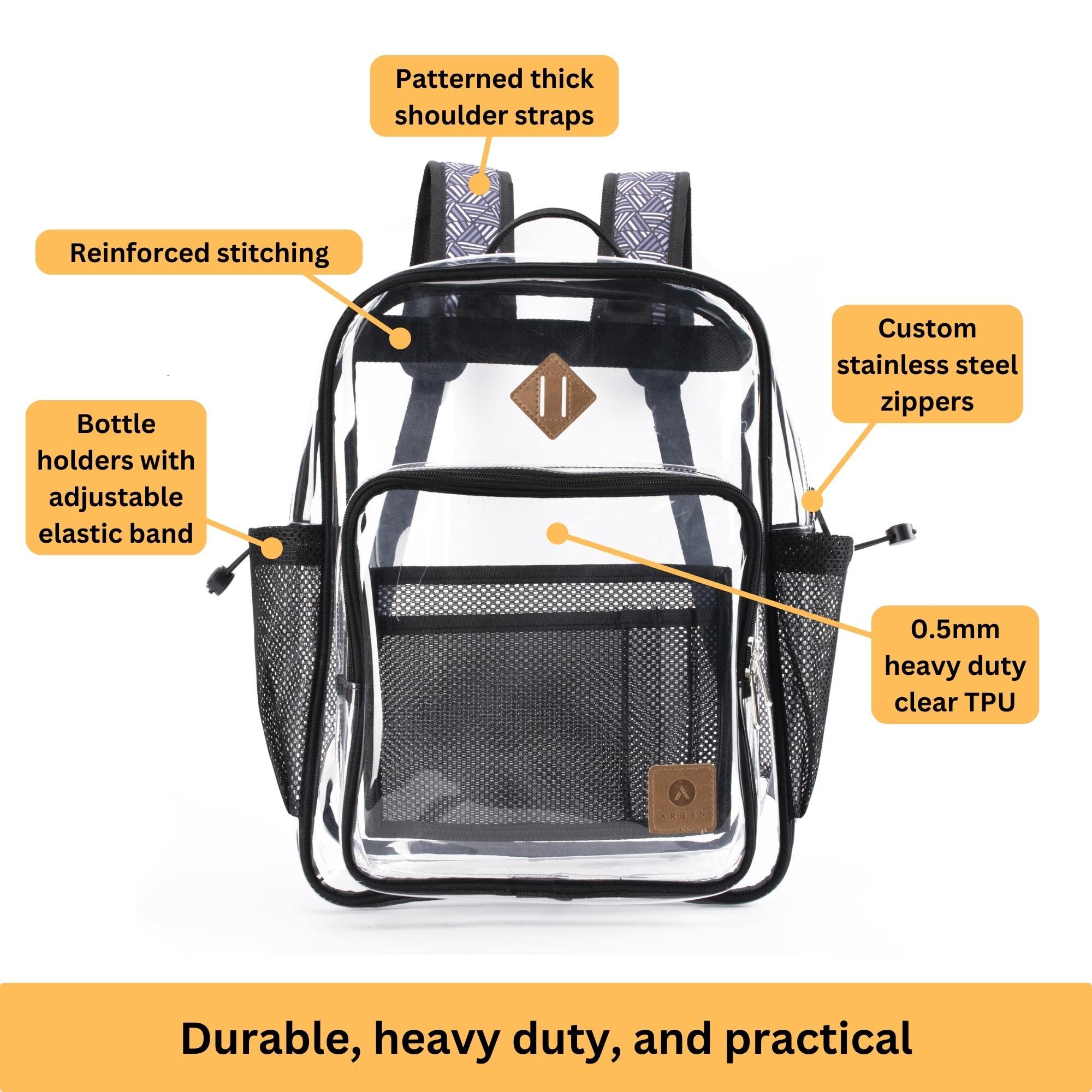 Heavy Duty Clear Backpack for Stadium & Events - Approved Transparent TPU Bookbag for Adults - Medium Size See-Through Bag for Concerts, School, Work & Travel