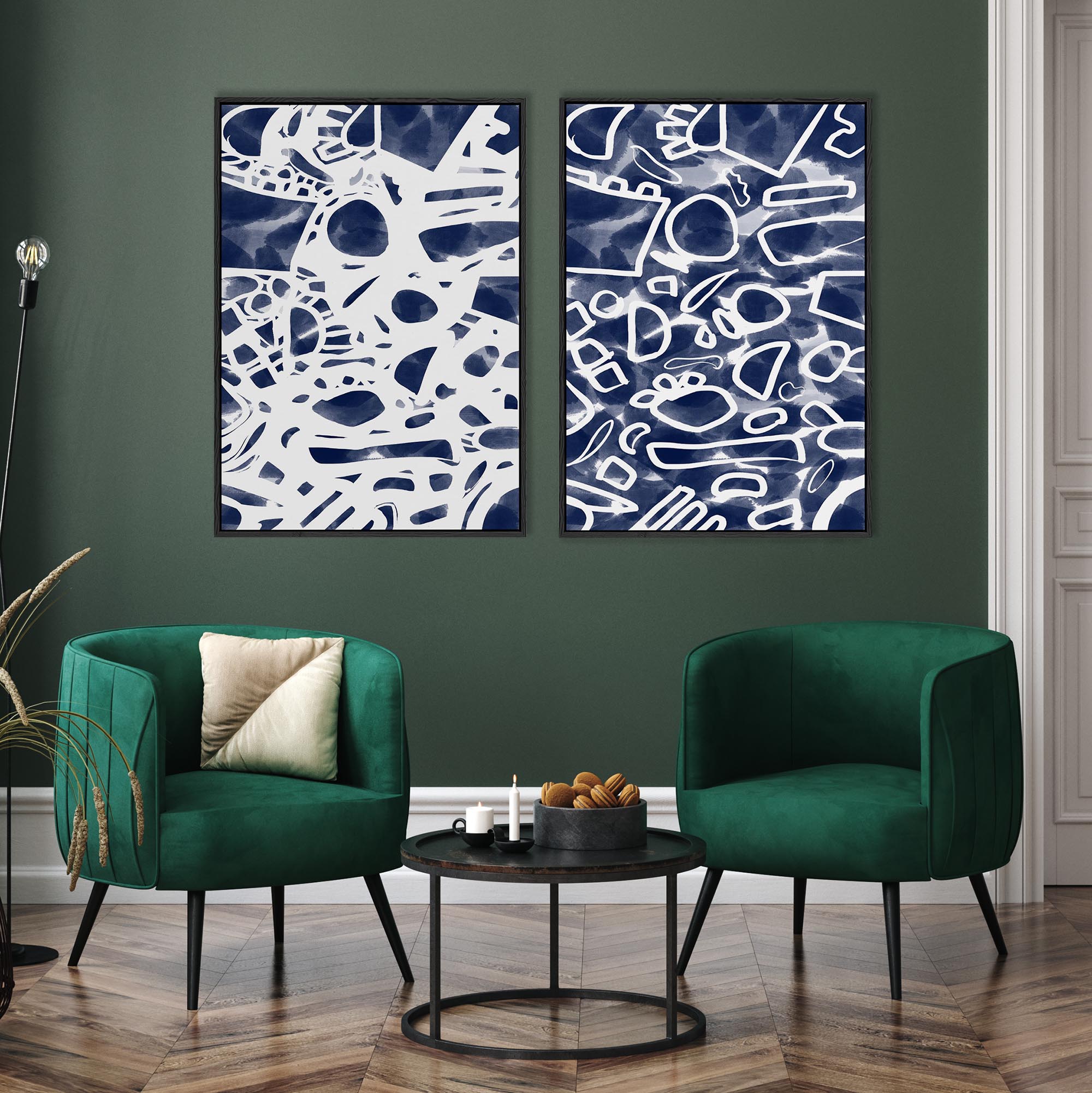 Modern Blueprint Framed Canvas Art Set - Vintage Industrial Decor for Living Room, Office & Bedroom Wall