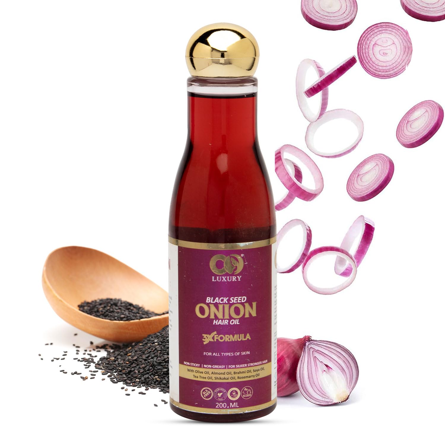 CO LUXURY Onion Hair Oil for Hair Growth & Hair Fall Control - Ayurvedic Oil with 15 Herbs for Stronger, Longer Hair | Chemical-Free, Non-Sticky Formula (200ml) | Perfect for Daily Hair Care & Scalp Massage