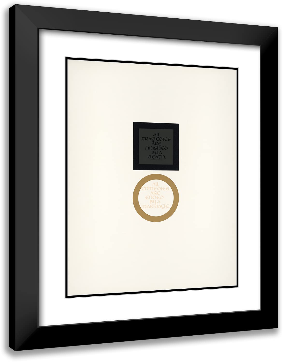 Herb Lubalin 15x18 Black Modern Frame with Double Matted Museum Art Print - 'All Tragedies Are Finished by a Death. All Comedies Are Ended by a Marriage' Lord Byron Quote (1965) - Perfect for Home Office Decor, Living Room Wall Art & Literary Gift Ideas