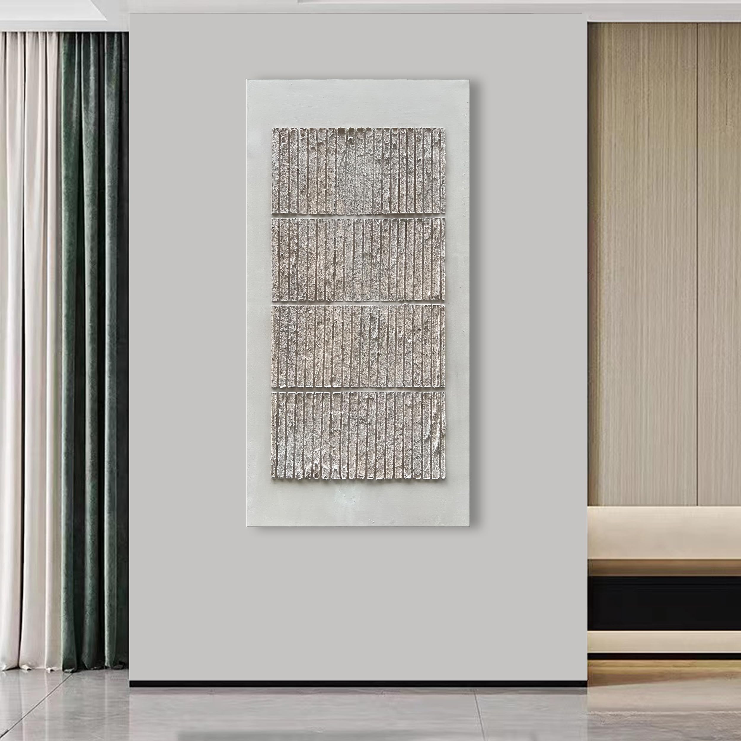 Hand-Painted White Thick Texture Abstract Oil Painting 24x48 Inch - Contemporary Minimalist Wall Art for Living Room, Bedroom & Office Decor
