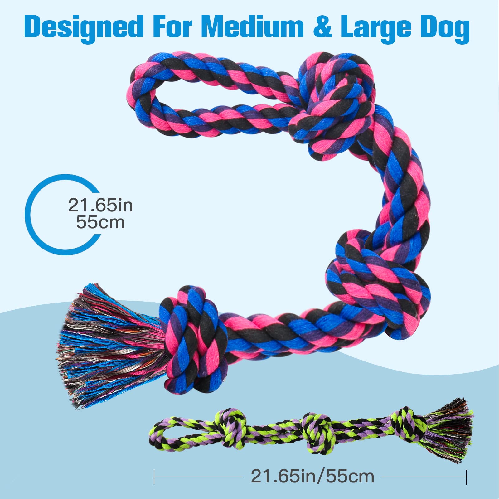 UPSKY Durable Dog Rope Toys - 2 Pack Nearly Indestructible Chew Toys for Medium & Large Breed Dogs | Dental Cleaning, Teething Relief & Tug-of-War Play | Perfect for Aggressive Chewers & Boredom Busters - Great for Indoor/Outdoor Playtime & Training Sessions