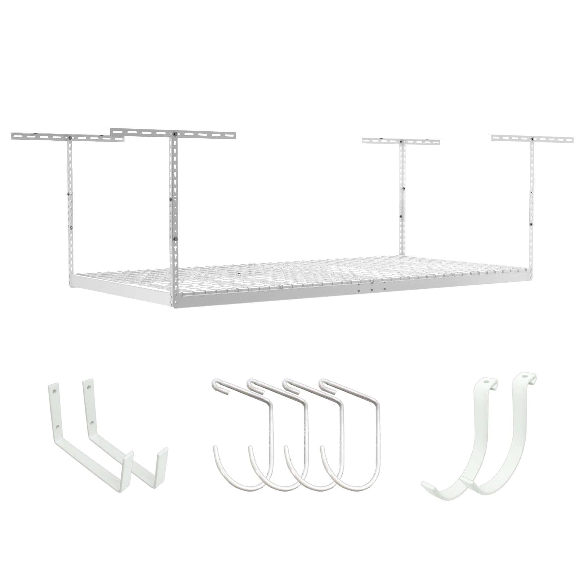 SafeRacks 4x8 Heavy Duty Overhead Garage Storage Rack - White (18