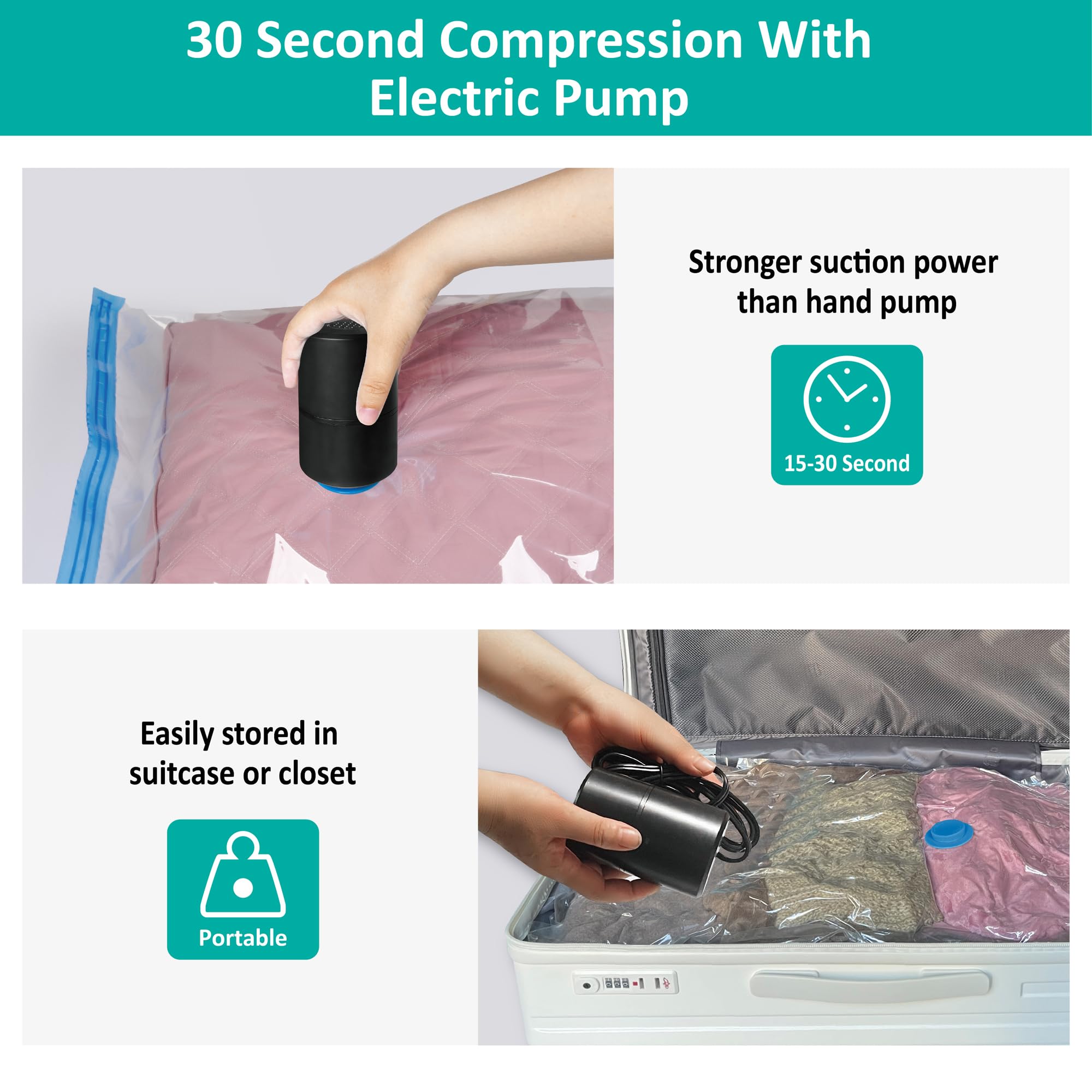 Electric Vacuum Storage Bags 14-Pack (3 Jumbo/3 Large/4 Medium/4 Small) - Space Saving Vacuum Sealed Bags for Clothes, Comforters, Blankets & Bedding | Includes Electric Pump for Easy Home Organization & Travel Storage