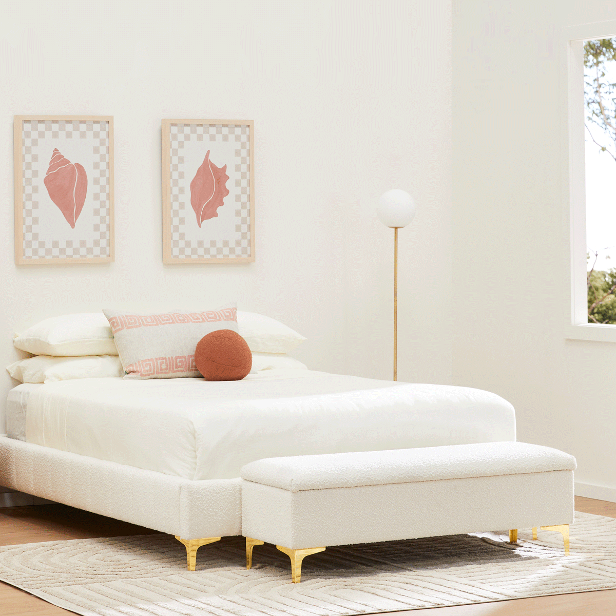 Georgia Boucle Storage Bench - Upholstered Ottoman with Removable Cushion for Entryway, Bedroom & Living Room - Stylish & Functional Home Decor