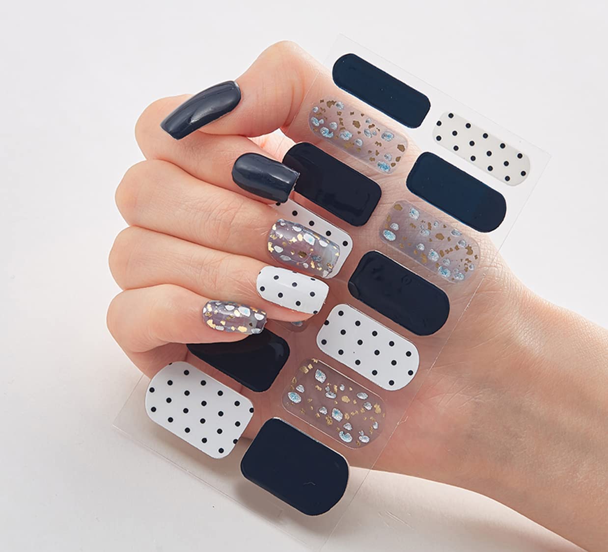 3D Nail Stickers for Women & Girls - Waterproof Glitter Luxury DIY Nail Art Decals - Self-Adhesive Peel Off Fake Nails - 14 Multicolored Tips (DQ3-01) - Perfect for Parties, Weddings & Everyday Nail Fashion