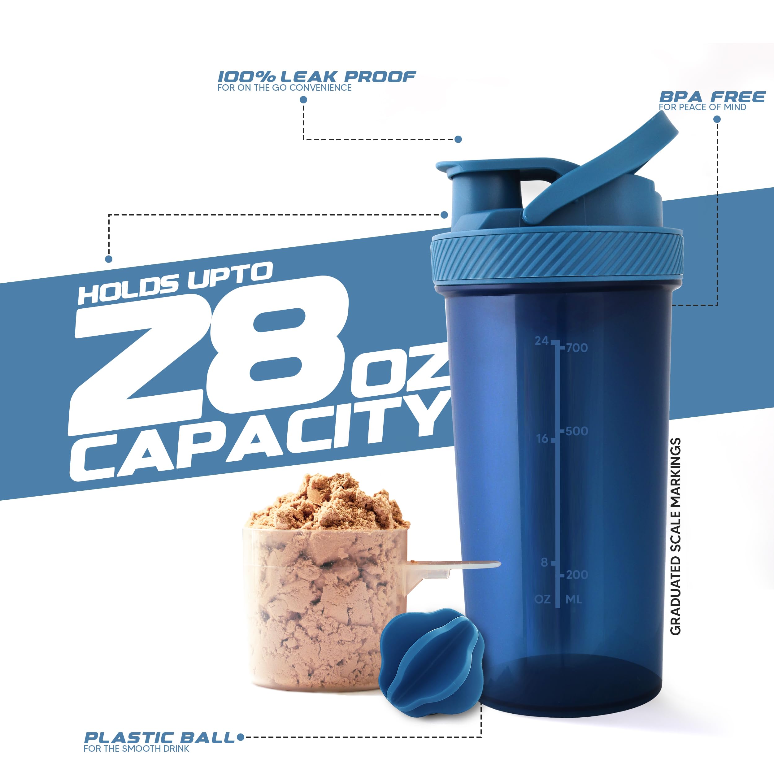 Utopia Home 28-Ounce Protein Shaker Bottle (Pack of 2) - Leak-Proof Mixer for Protein Powder, Pre-Workout & Smoothies - Navy & Clear - Perfect for Gym, Fitness & Post-Workout Recovery