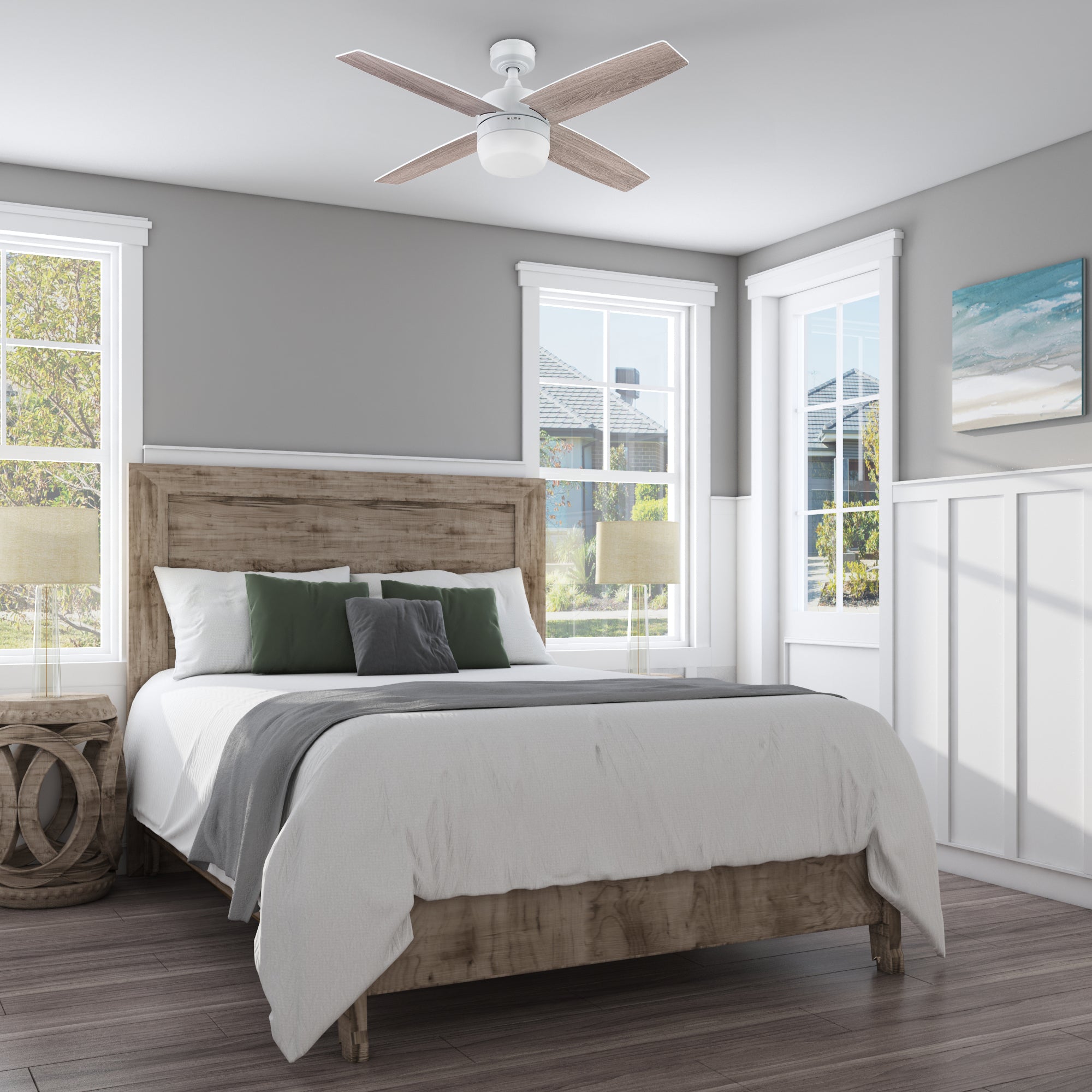 44 Inch White Atlas Ceiling Fan with Remote Control - Perfect for Living Room, Bedroom, and Outdoor Spaces