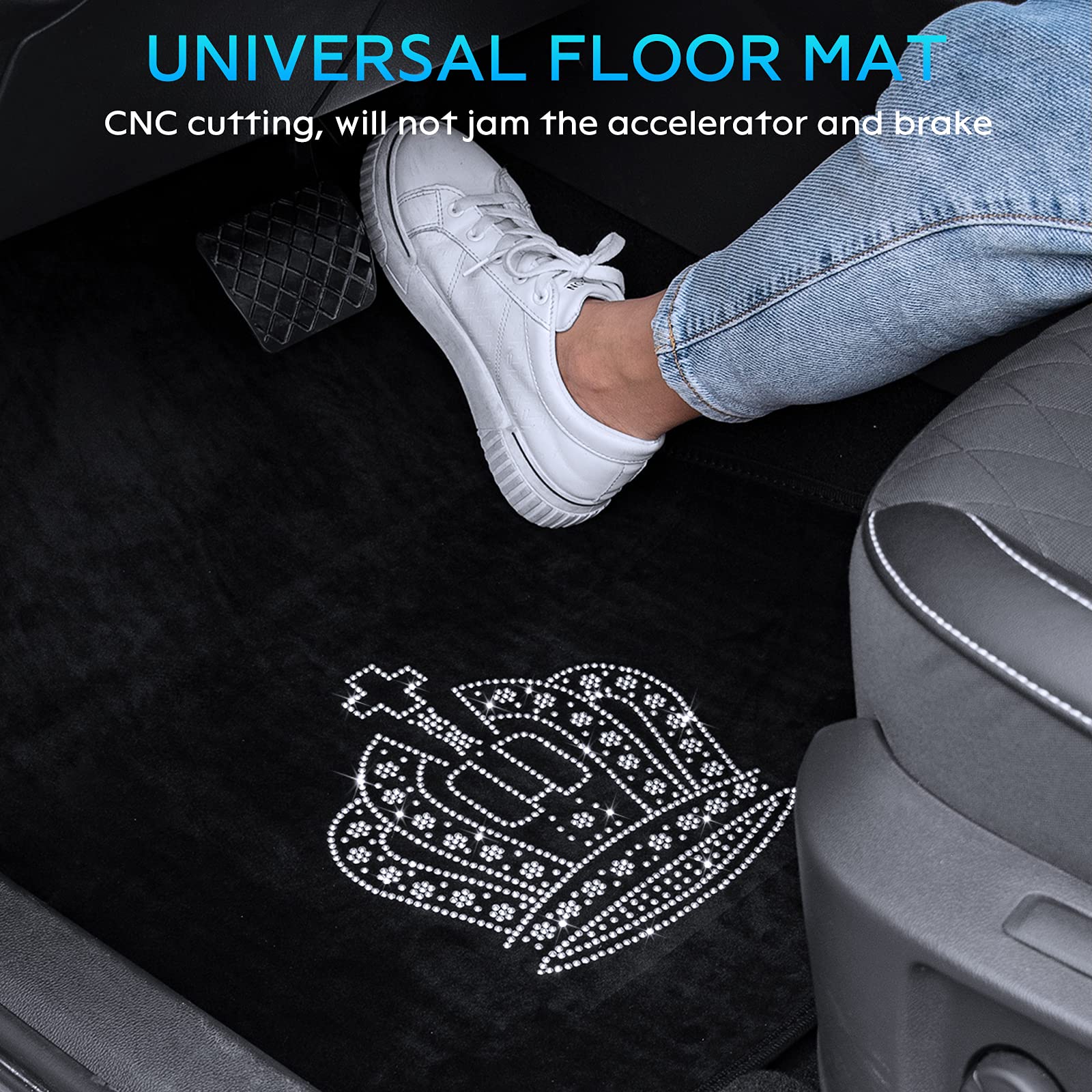 Premium Front & Rear All-Weather Car Floor Mats - Universal Fit for SUV, Van & Truck - 5-Piece Bling Crown Cushion Set (Pure White) - Perfect for Daily Commute, Road Trips & Vehicle Protection