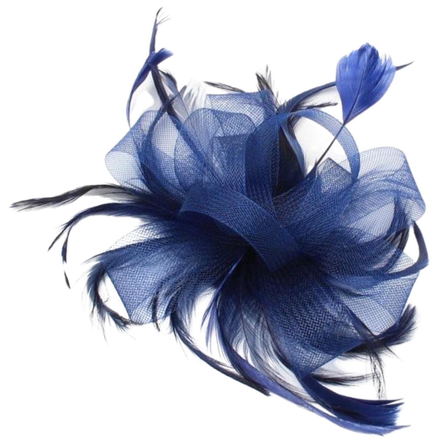 Royal Ascot Feather Comb Hair Slide - Women's Wedding Fascinator Hat for Parties & Events (Navy)