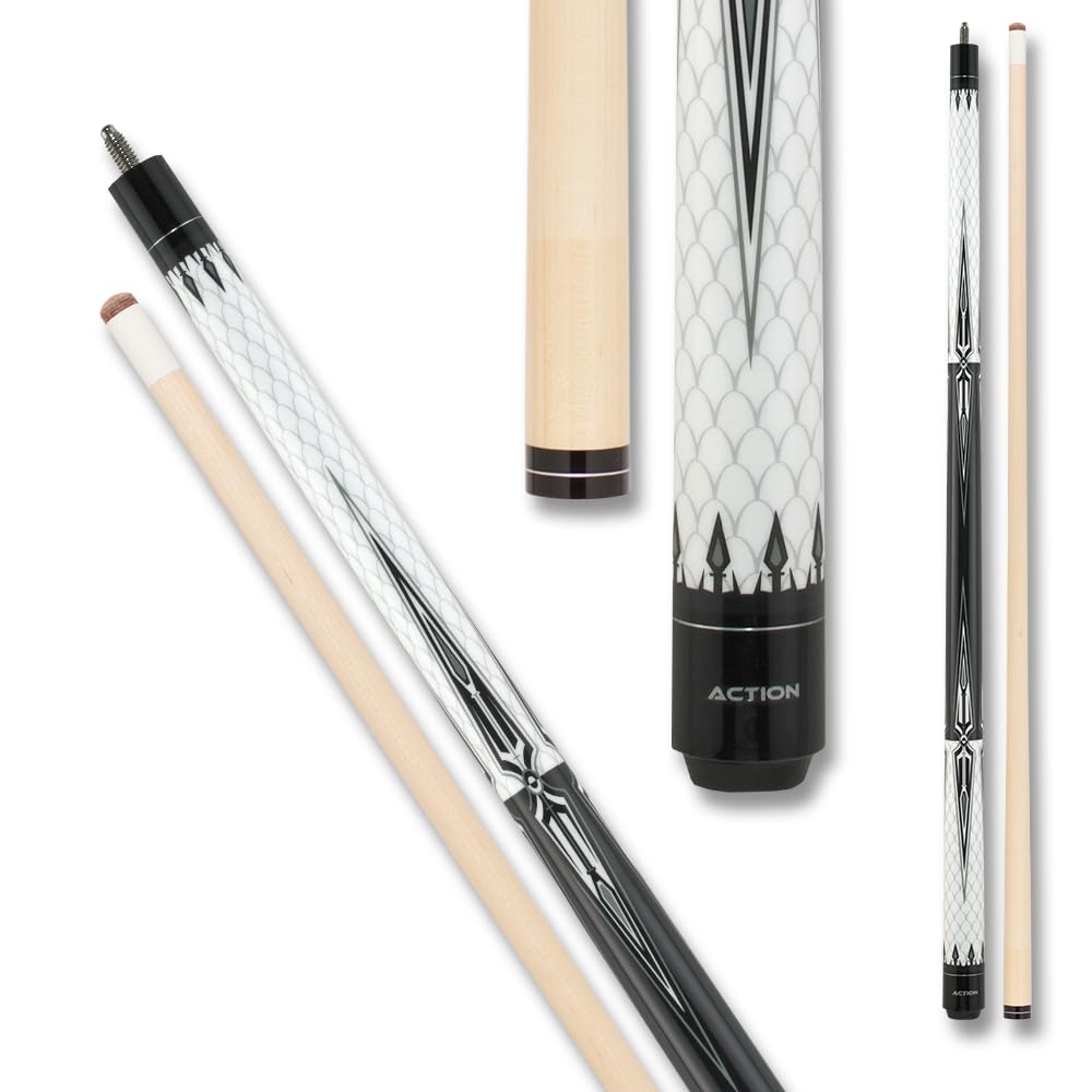 Premium Black & White Billiards Pool Cue Stick with Crown Points - Professional Tournament & Home Game Accessory for Players & Collectors
