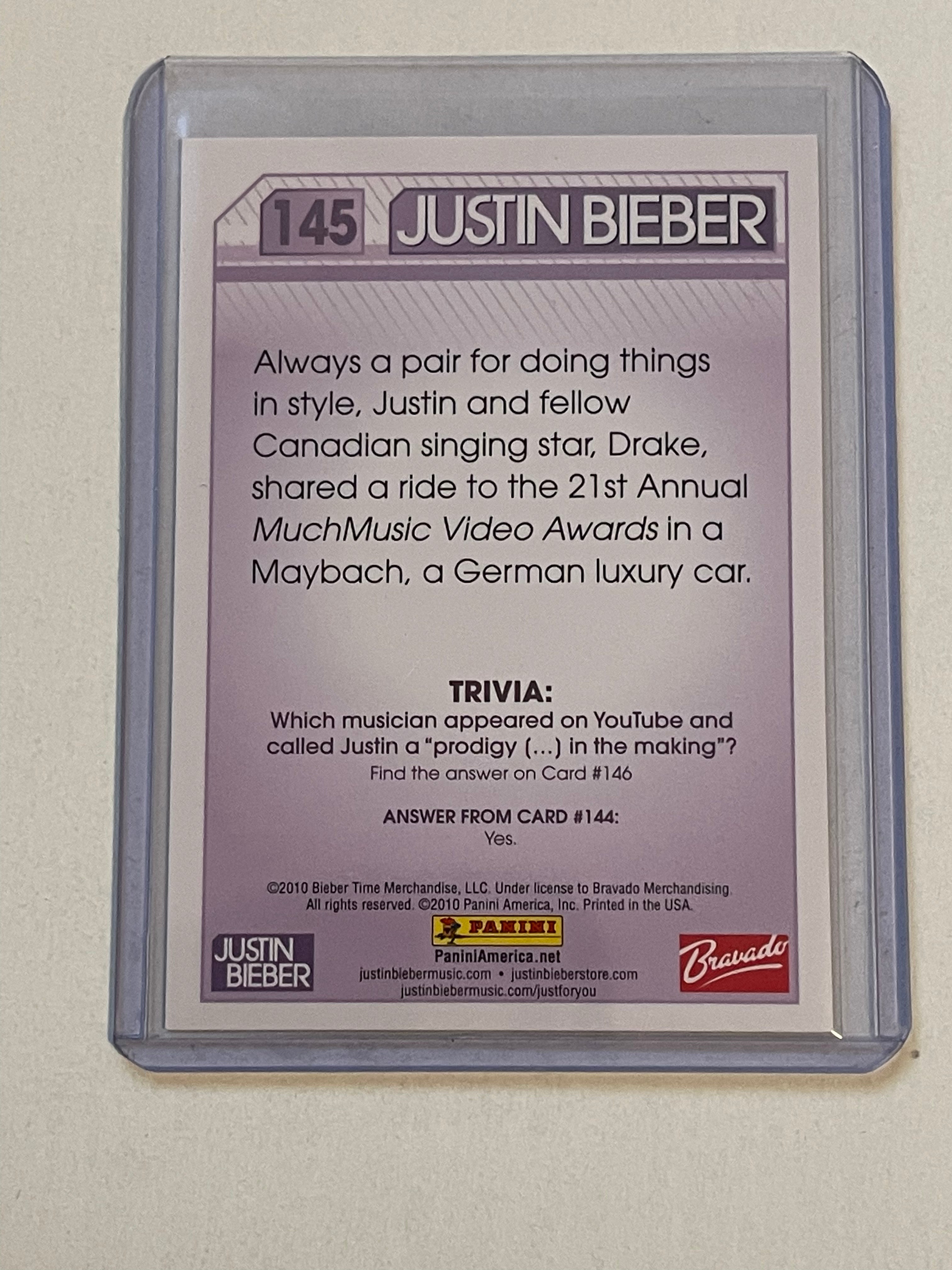 Justin Bieber & Drake 2010 Panini Trading Card - Limited Edition Collectible for Fans & Memorabilia Enthusiasts | Perfect for Display, Gifts & Sports Card Collections