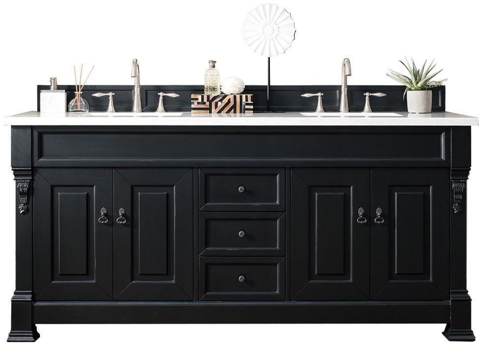 Brookfield 72 Inch Double Bathroom Vanity with Antique Black Finish & 3CM Arctic Fall Solid Surface Top - Perfect for Master Bathrooms and Modern Home Renovations