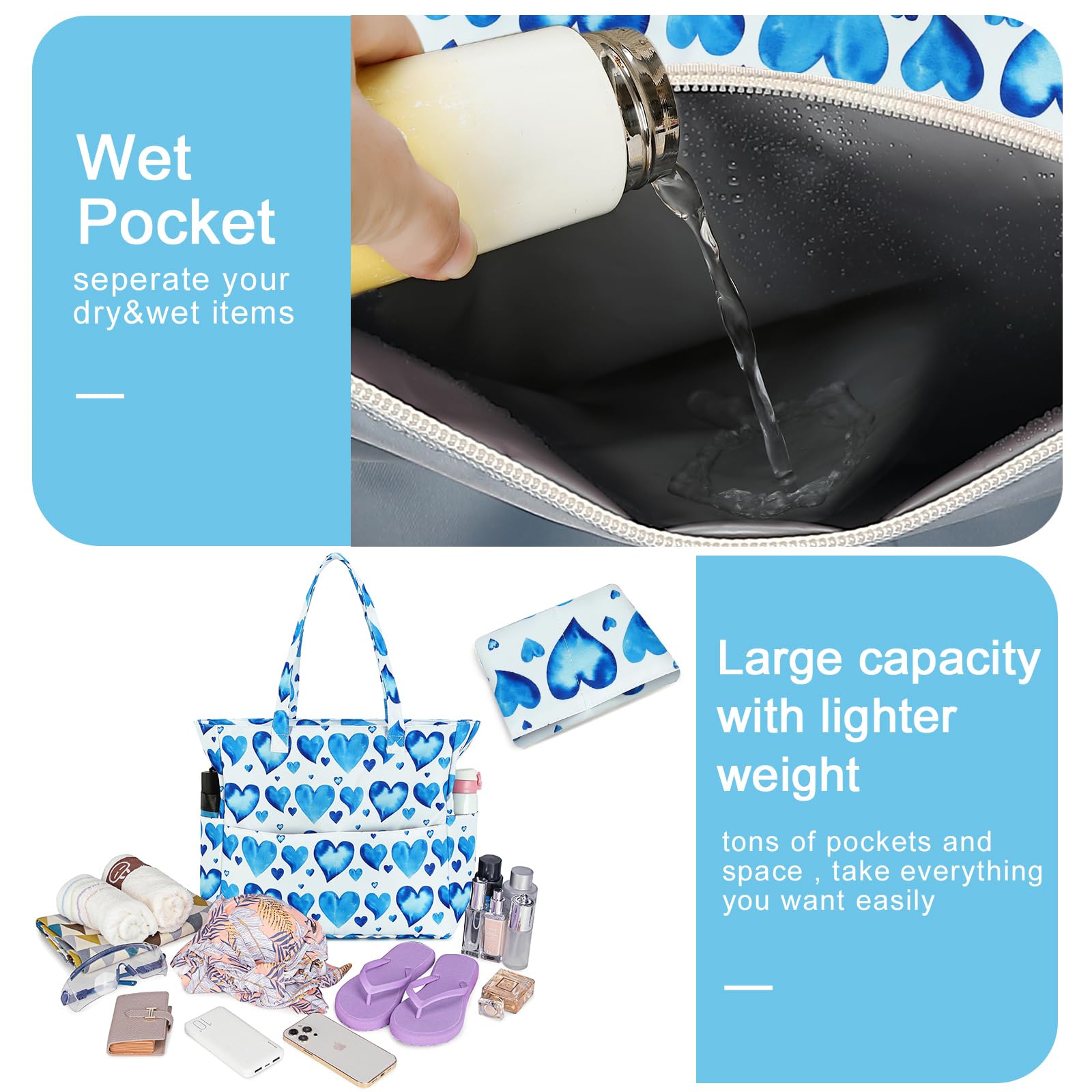 **Waterproof Large Beach Tote Bag for Women - Gym & Travel Carry On Bag with Wet Compartment - Perfect for Pool, Beach, Gym & Weekend Getaways**