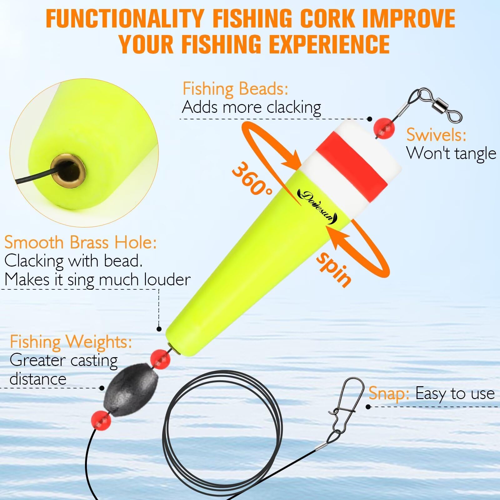 Doveson Weighted Popping Cork Fishing Floats - 3 Sizes for Saltwater & Freshwater Fishing - Perfect for Bass, Trout, and Redfish