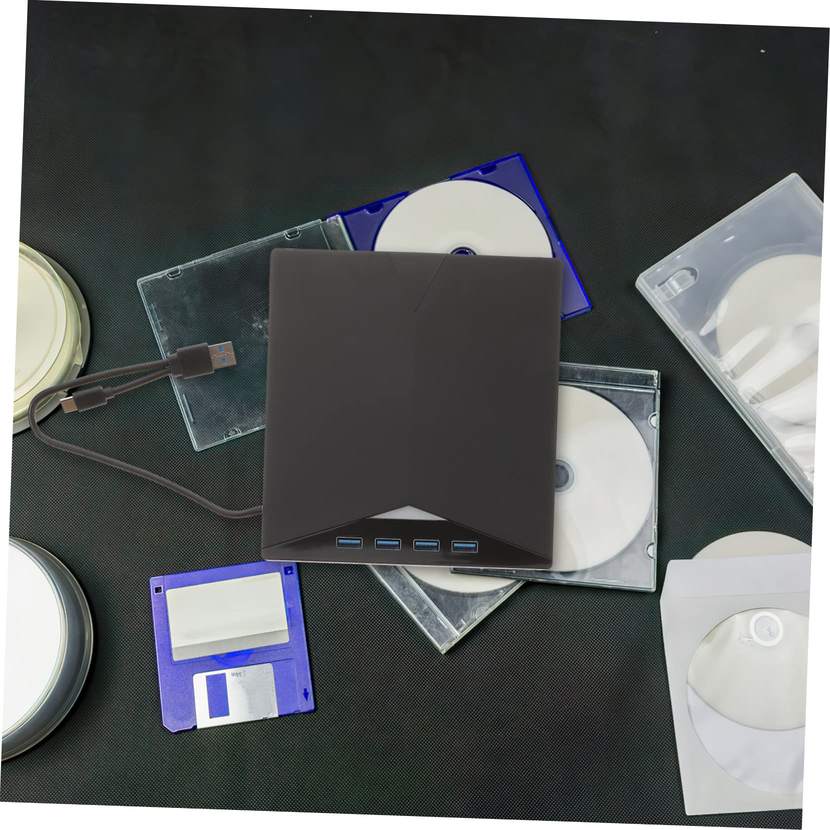 Housoutil 3-in-1 Portable USB External DVD Drive Burner Writer for Laptop & Computer - Watch Movies, Install Software, Backup CDs - Compatible with Windows & Mac | Perfect for Home Office, Business Travel, Movie Nights, Online Classes & Remote Work | Compact Design for Easy Storage & On-The-Go Use