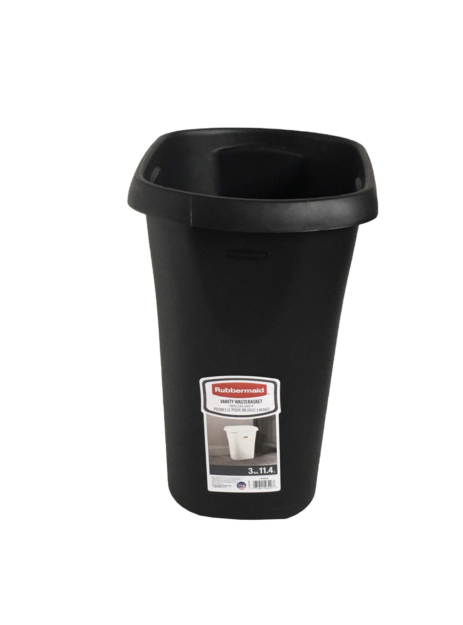 Rubbermaid 3 Gallon Open Wastebasket - Black Small Trash Can for Bedroom, Office, Bathroom & Kitchen | Durable Plastic Garbage Bin for Home & Office Use