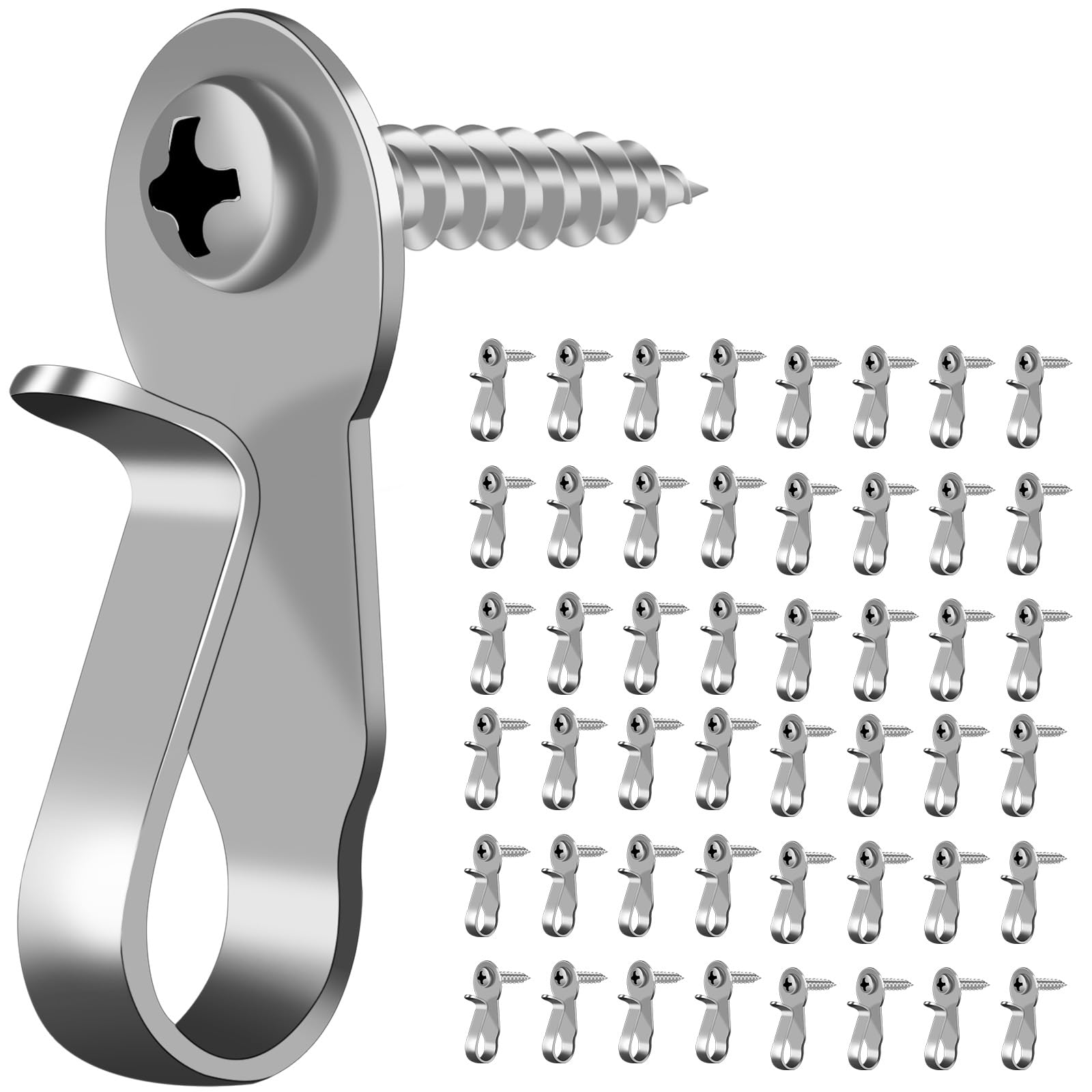 48 Pack Stainless Steel Screw-in Hooks for Outdoor String Lights - Heavy Duty Light Clips for Patio, Garden, Backyard, and Pergola Decoration