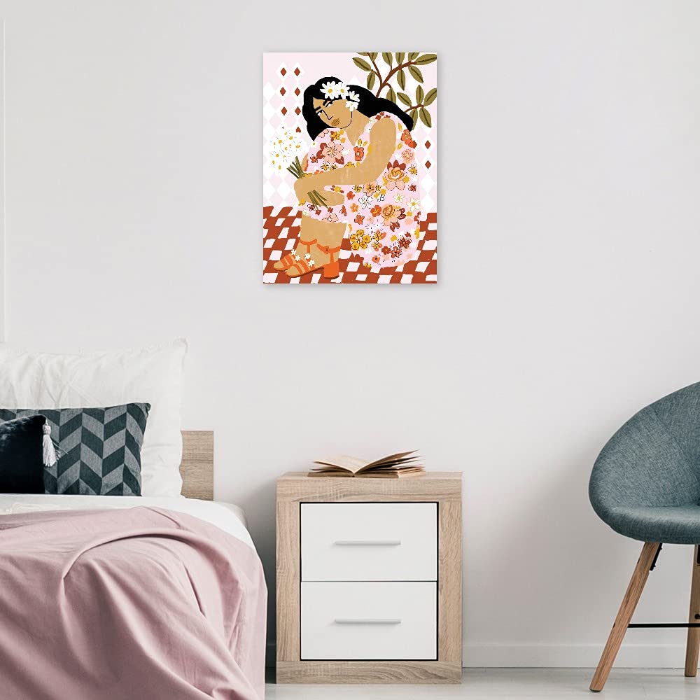 Boho Lady Canvas Wall Art - Hand Painted Fine Art Decor by Alja Horvat - 15x20 Inches Ready to Hang - Perfect for Living Room, Bedroom, Office & More - Modern Home & Office Wall Decor