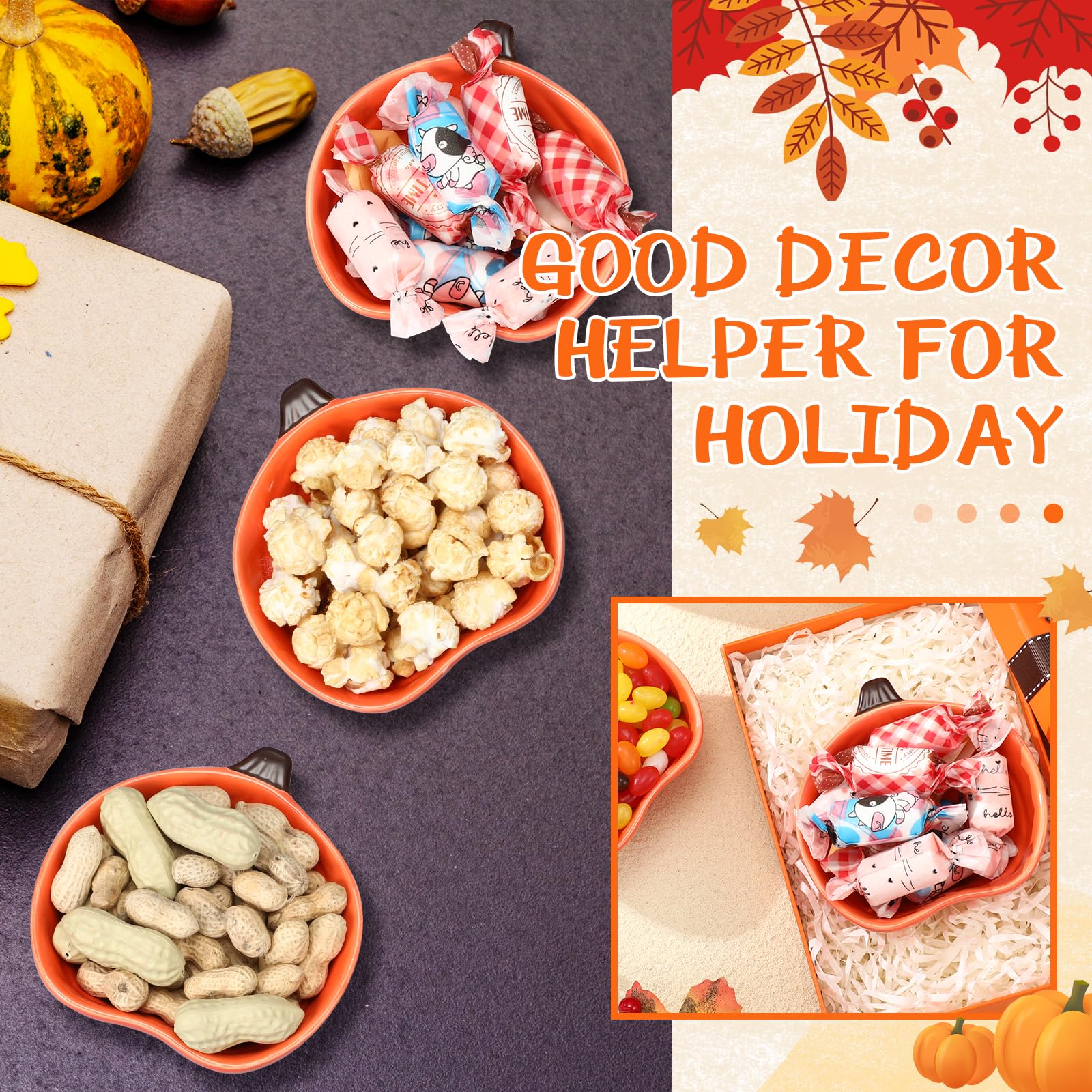 4 Pcs 6 oz Pumpkin-Shaped Ceramic Ramekins - Oven Safe Small Baking Dishes for Dips, Sauces, Snacks & Condiments | Perfect for Thanksgiving, Fall Parties, Kitchen Serving & Dessert Presentation