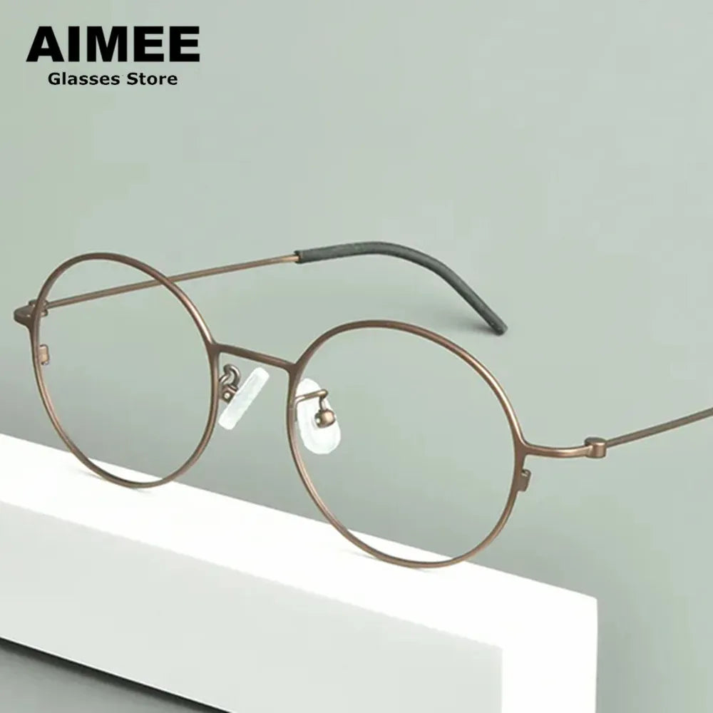 Aimee Unisex Full Rim Round Titanium Eyeglasses Frame 14502 - Lightweight Durable Glasses for Men & Women, Perfect for Reading, Work, and Everyday Use