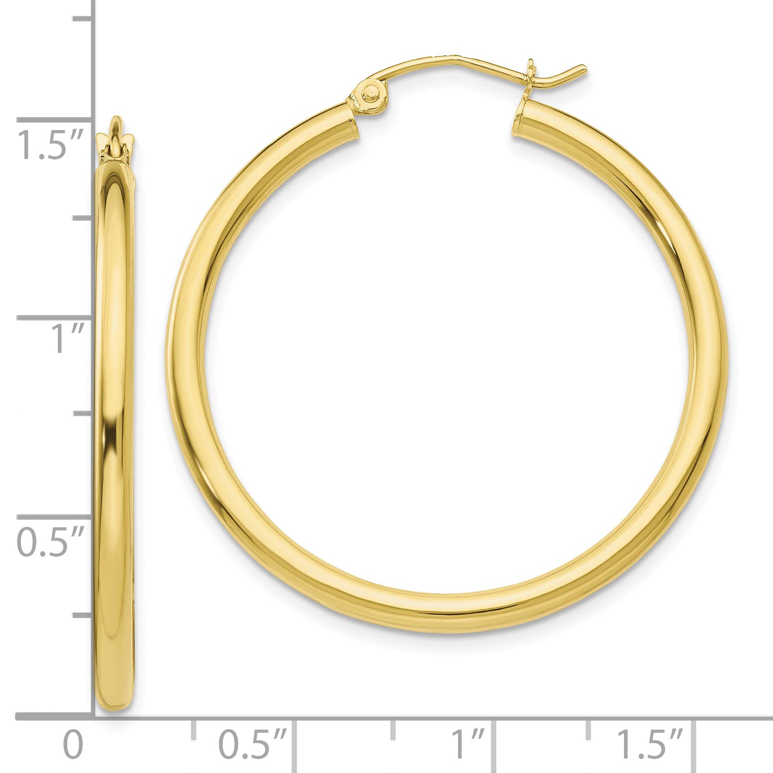 10K Yellow Gold Polished 2.5mm Tube Hoop Earrings for Women - 30mm Diameter Classic Dangle Earrings for Everyday Wear, Parties & Special Occasions