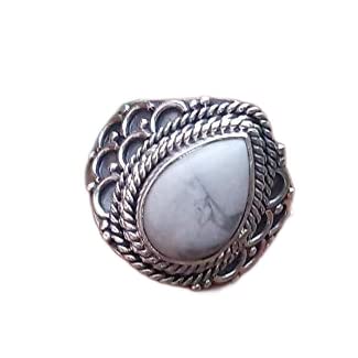 Healing White Howlite Ring - 925 Sterling Silver Bohemian Gypsy Ring, Vintage Southwestern Style with Turquoise Accents - Perfect Promise Ring, Buffalo Ring & Bridesmaid Gift for Women (Ideal for Spiritual Healing, Boho Fashion & Special Occasions)