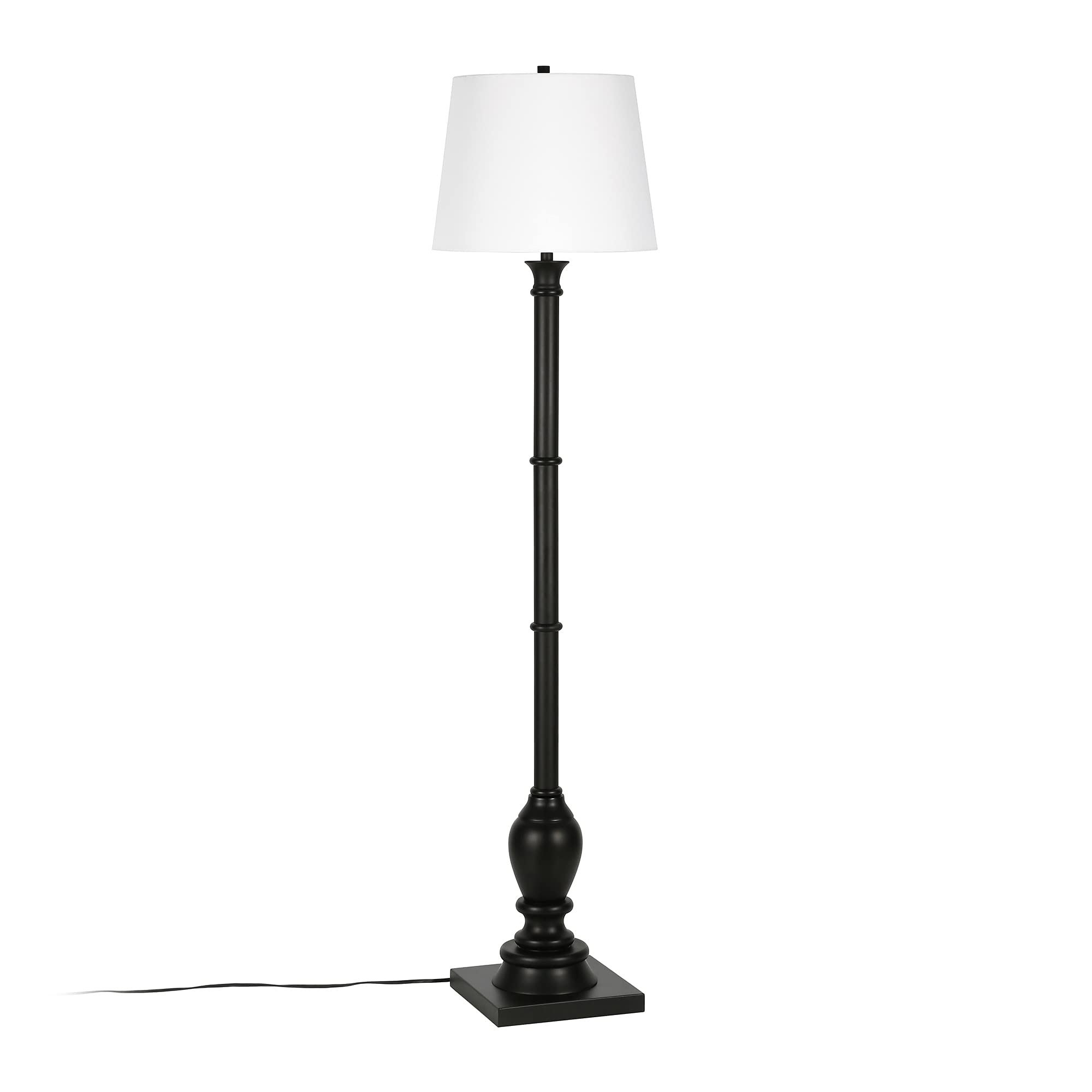 Henn&Hart Farmhouse Floor Lamp with Fabric Shade - Blackened Bronze Finish for Living Room, Bedroom, Office | Rustic Home Decor Lighting for Reading & Relaxation