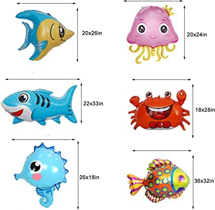 14-Piece Under The Sea Animal Balloons Set - Large Octopus, Shark, Fish Mylar Balloons for Ocean Themed Parties, Baby Showers, Birthday Decorations - Perfect for Kids Room Decor & Underwater Adventure Themed Events