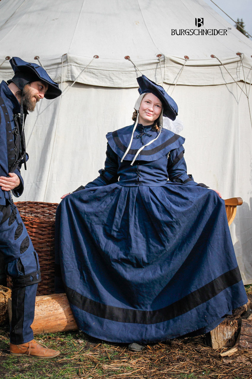 Landsknecht Skirt in Flora Blue & Black - Renaissance Costume, LARP, Cosplay, Historical Reenactment, Medieval Dress for Women