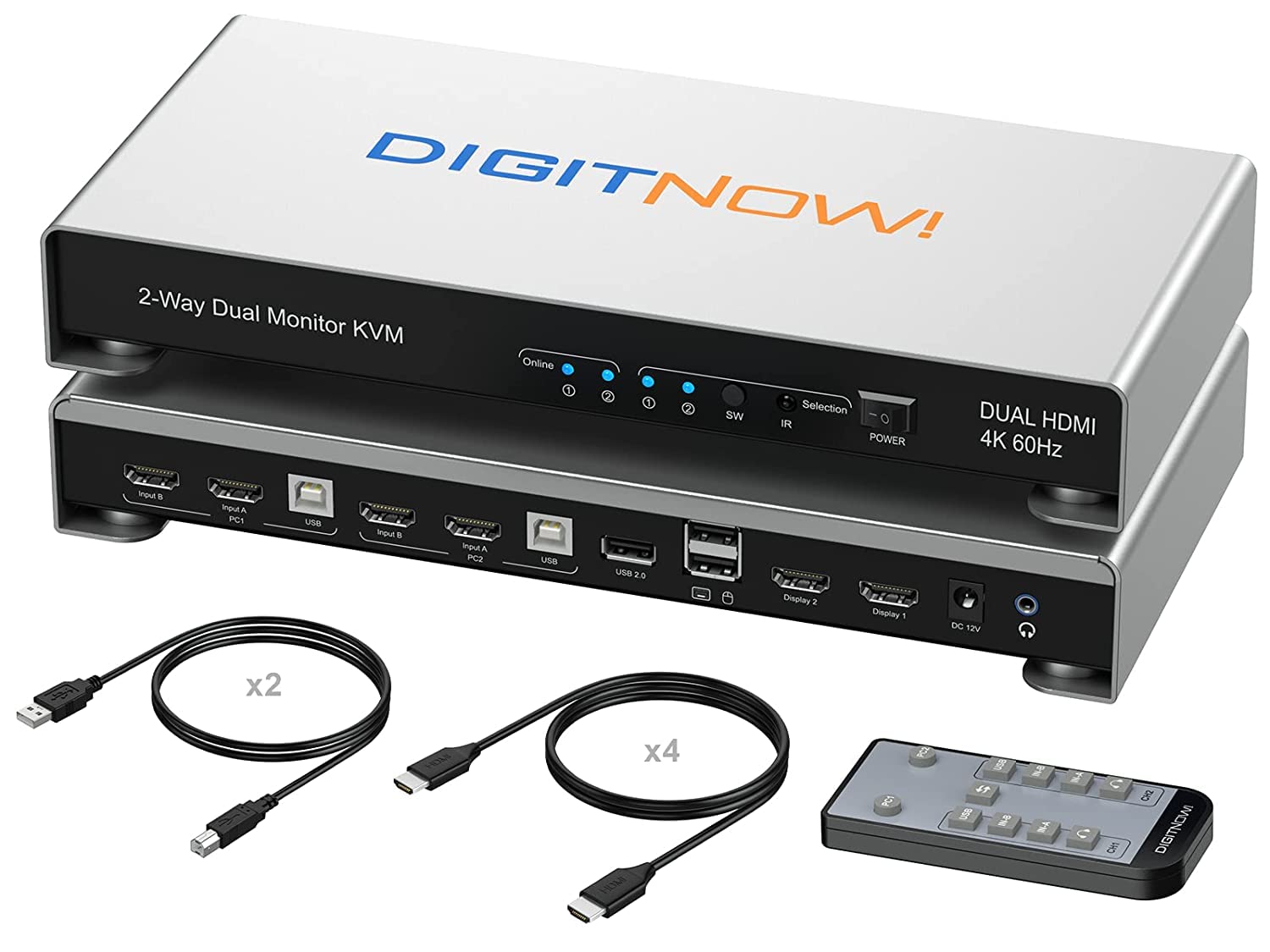 4K@60Hz Dual Monitor KVM Switch HDMI 2 Port - 2 Computers 2 Monitors KVM Switch with Audio, Microphone & EDID Emulators | Hotkey, Remote & Button Control | Includes Input Cables | Perfect for Home Office, Gaming & Multi-Task Workstations