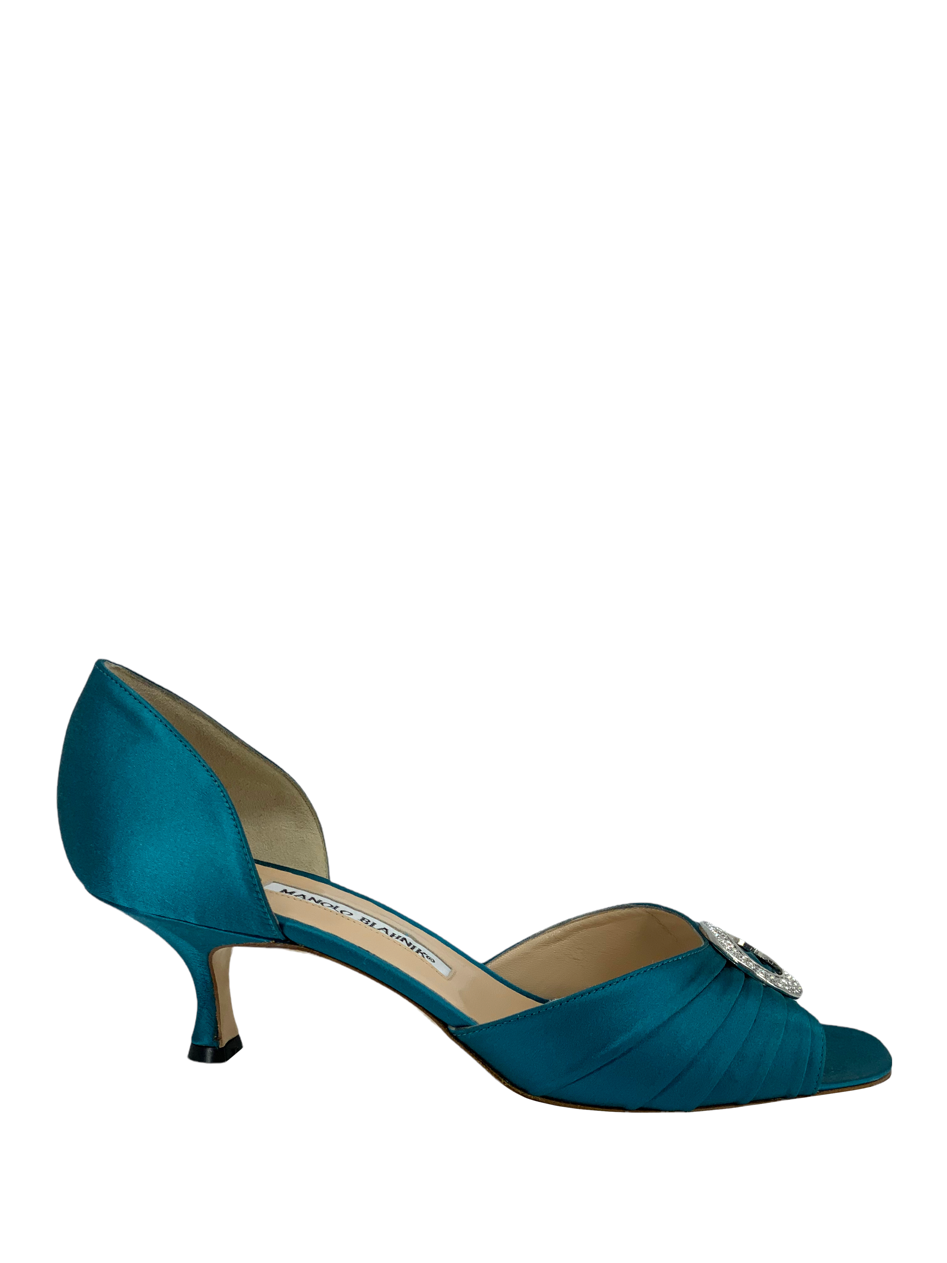 Manolo Blahnik Sedaraby Embellished Satin d'Orsay Pumps - Women's Luxury High Heels Size 10.5 | Perfect for Weddings, Parties & Formal Events