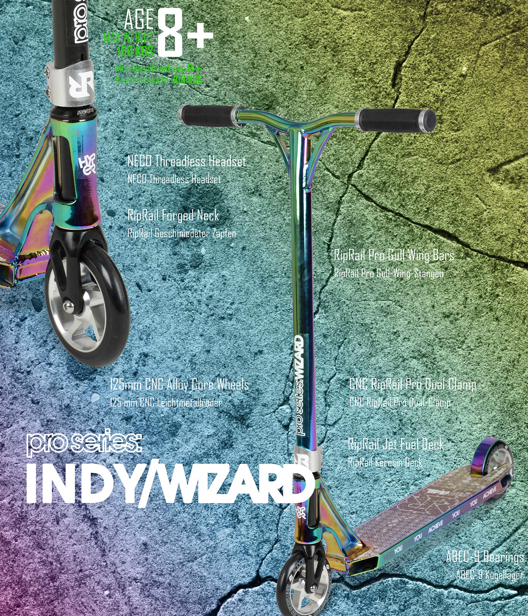 Pro Series 1 Performance Stunt Scooter - Lightweight Alloy Jet Fuel Deck with Cut-Out, ABEC-9 Bearings & Durable Alloy Wheels for Professional Tricks - Perfect for Skate Parks, Street Stunts & Extreme Scooter Riding