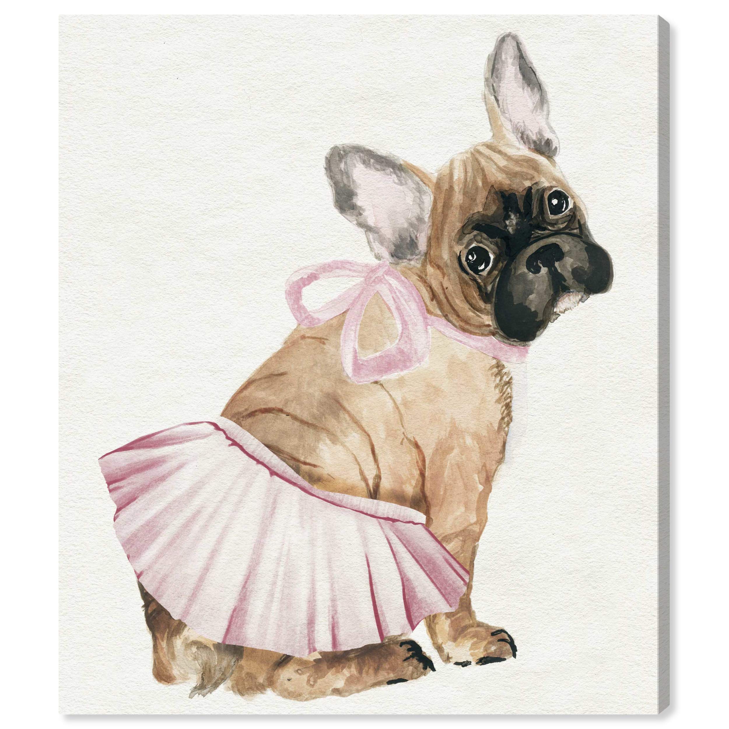 Oliver Gal Artist Co. 'Le Petit Frenchie' Animal Wall Art Canvas Print - 30x36 Inches Brown & Pink Modern Home Decor - Perfect for Living Room, Bedroom or Nursery Décor