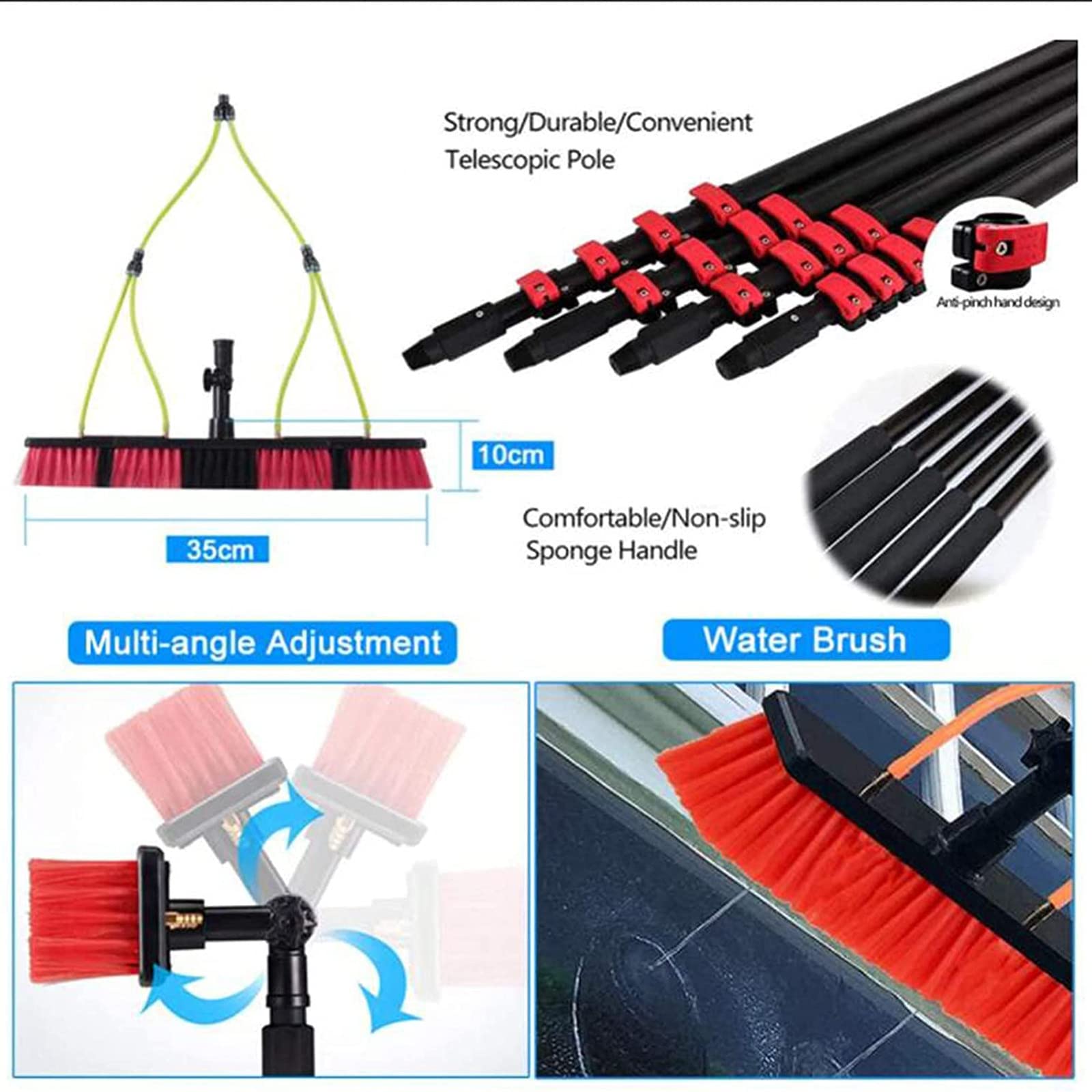 **Water Fed Cleaning System - Telescopic Window Cleaner with Brush & 18FT Pole for Glass Cleaning - Perfect for High Windows, Balconies, and Hard-to-Reach Areas**