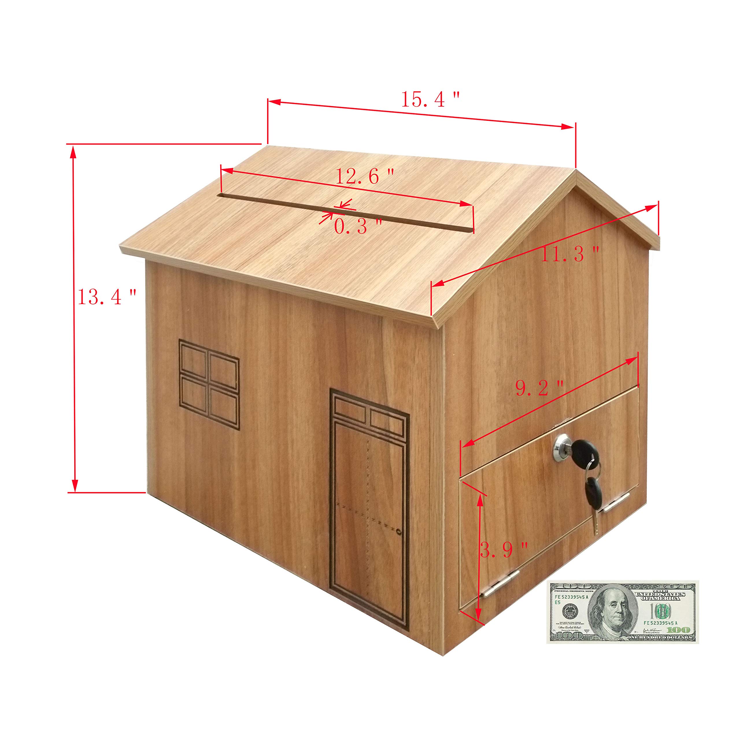 FixtureDisplays Church-Shaped Wooden Collection Box - 15.4 x 11.3 x 13.4 Inches - Tithing & Donation Box for Churches (Model 21395) - Perfect for Sunday Services, Weddings & Charity Events