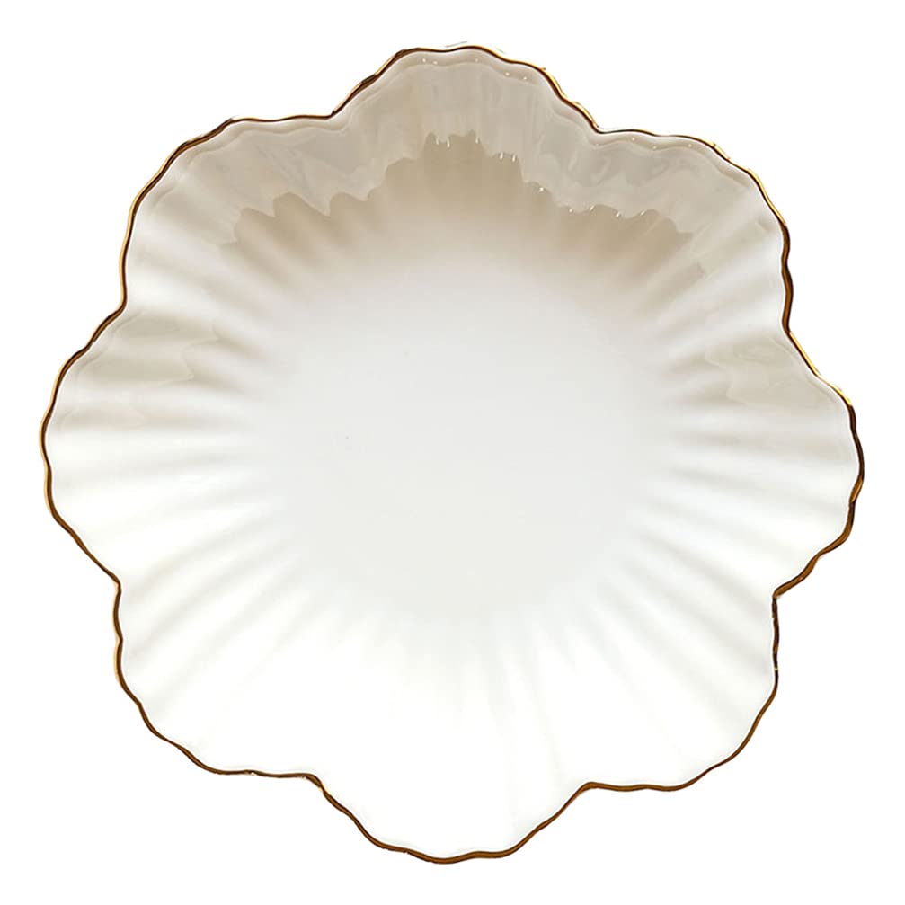 DOITOOL Ceramic Serving Plates - 6 Inch Flower Shape Appetizer Plates for Dessert, Salad, Pasta, Steak | Elegant White Snack Tray for Party, Wedding, Tea Time & Home Dining Decor